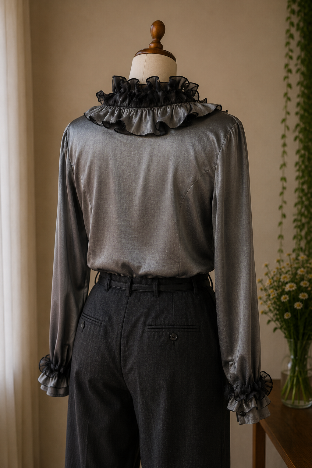 Metallic Sİlver Satin Blouse
