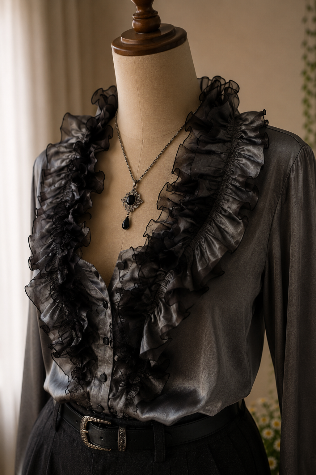 Metallic Sİlver Satin Blouse