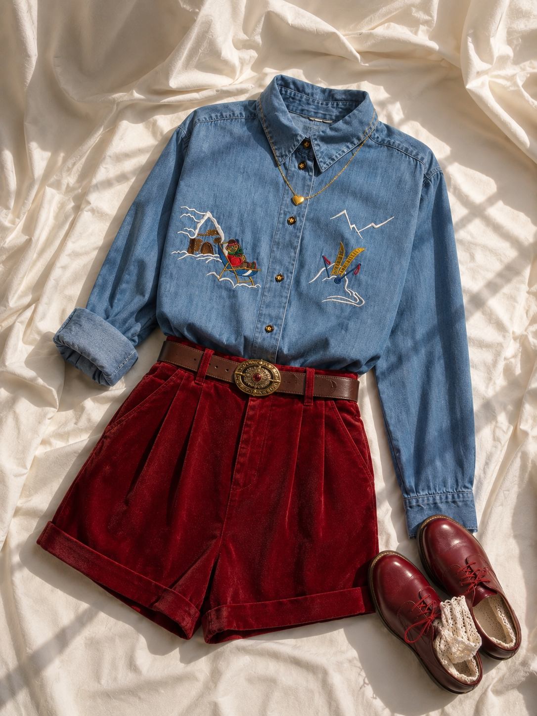 Nakışlı 1990s Denim Gömlek