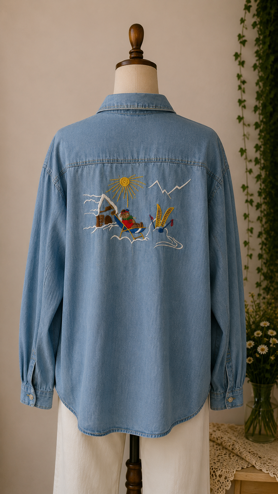 Nakışlı 1990s Denim Gömlek