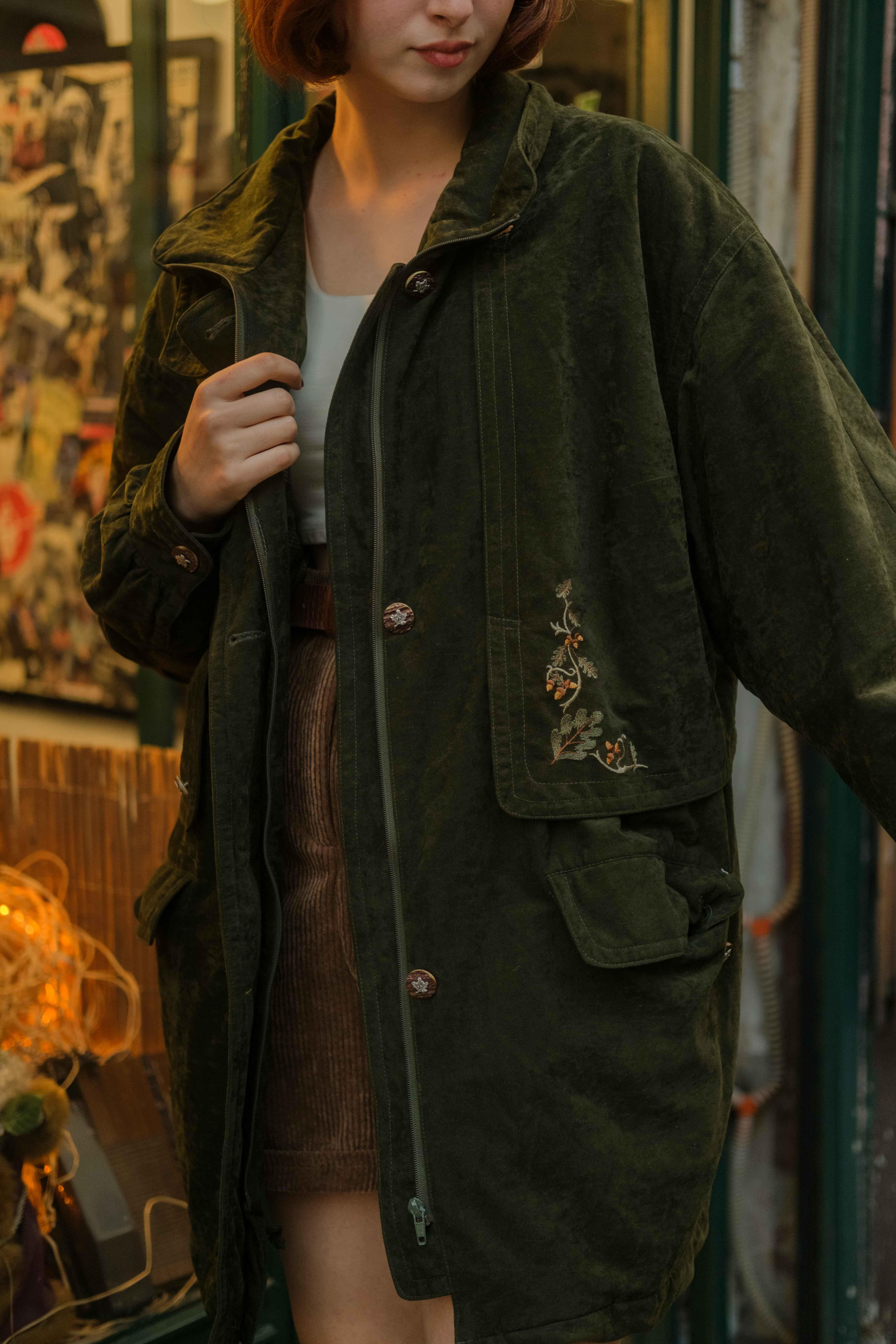 Nakışlı Kadife Unisex Vintage Ceket/Mont