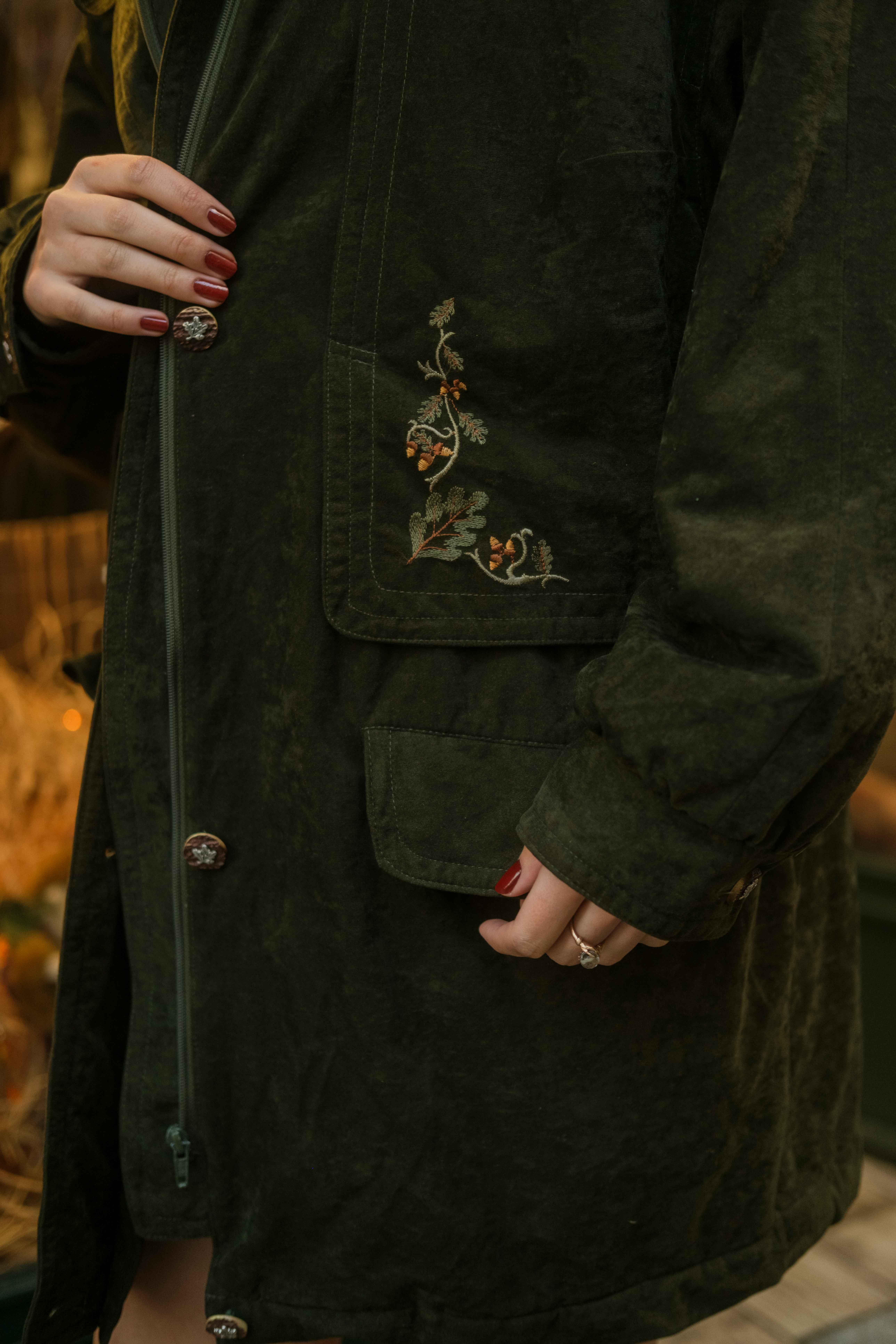 Nakışlı Kadife Unisex Vintage Ceket/Mont