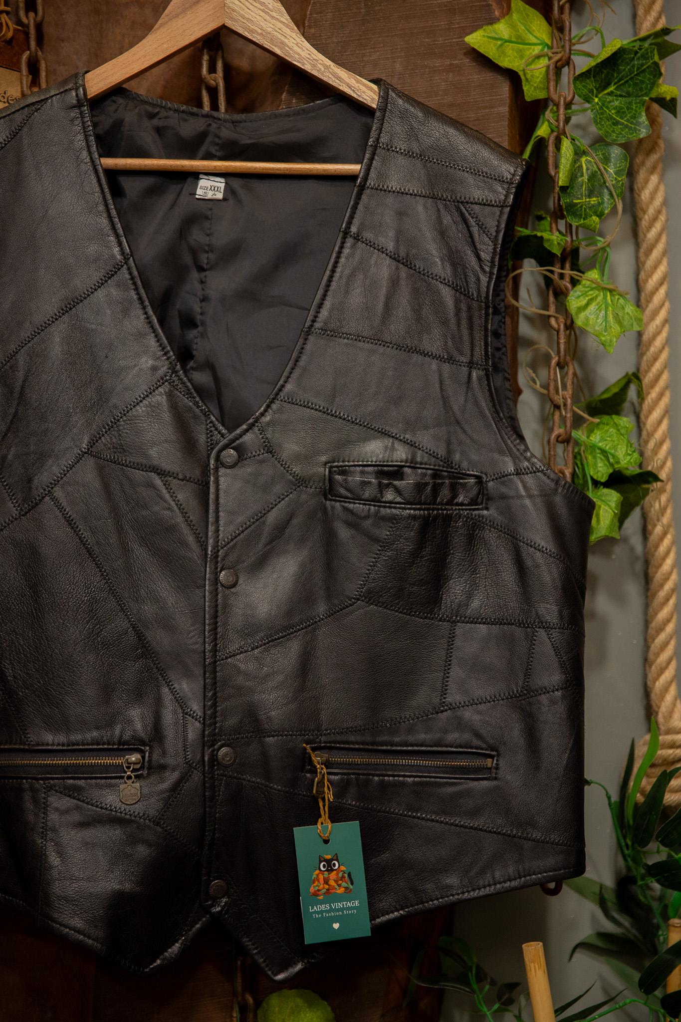Oversize Black Moto Deri Yelek