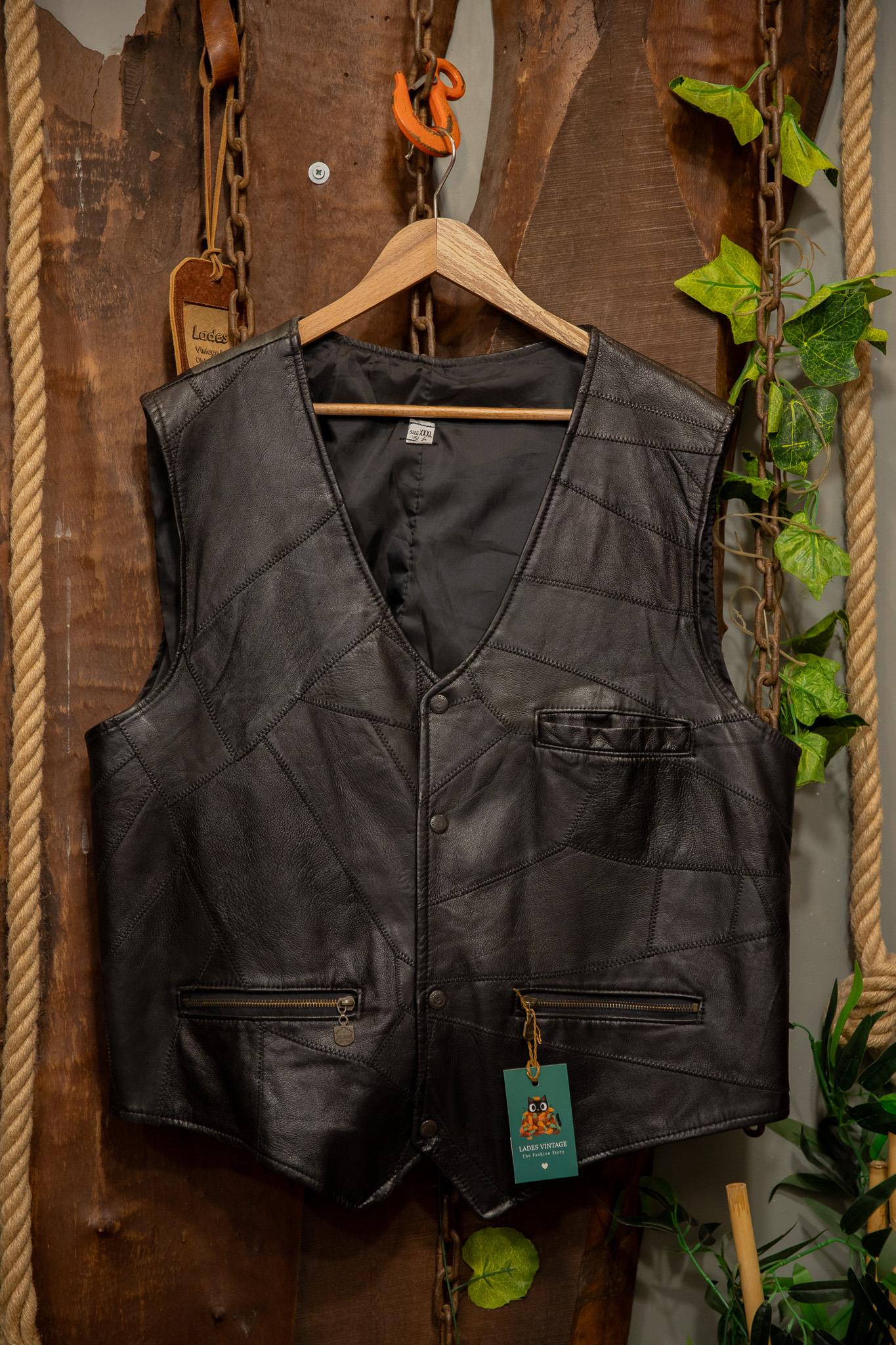 Oversize Black Moto Deri Yelek