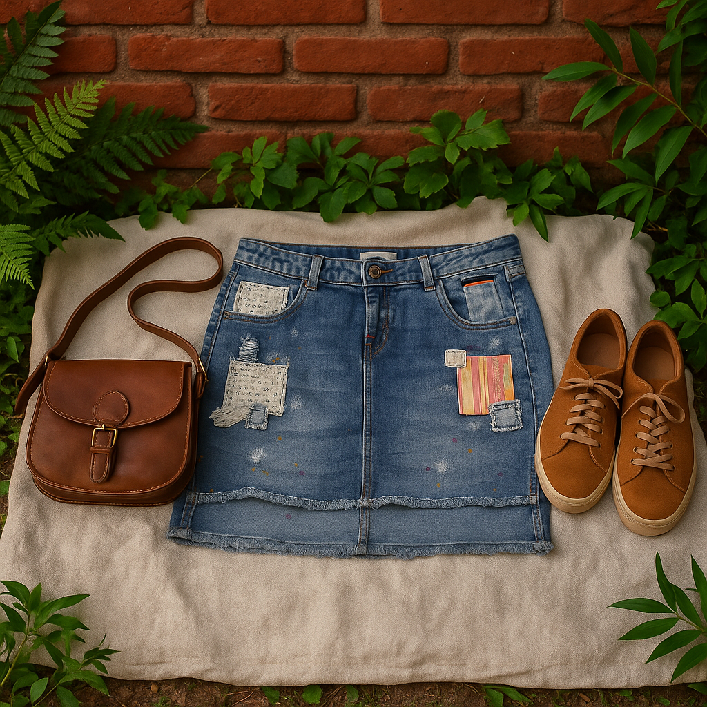 Patchwork Dantel Detay Denim Etek