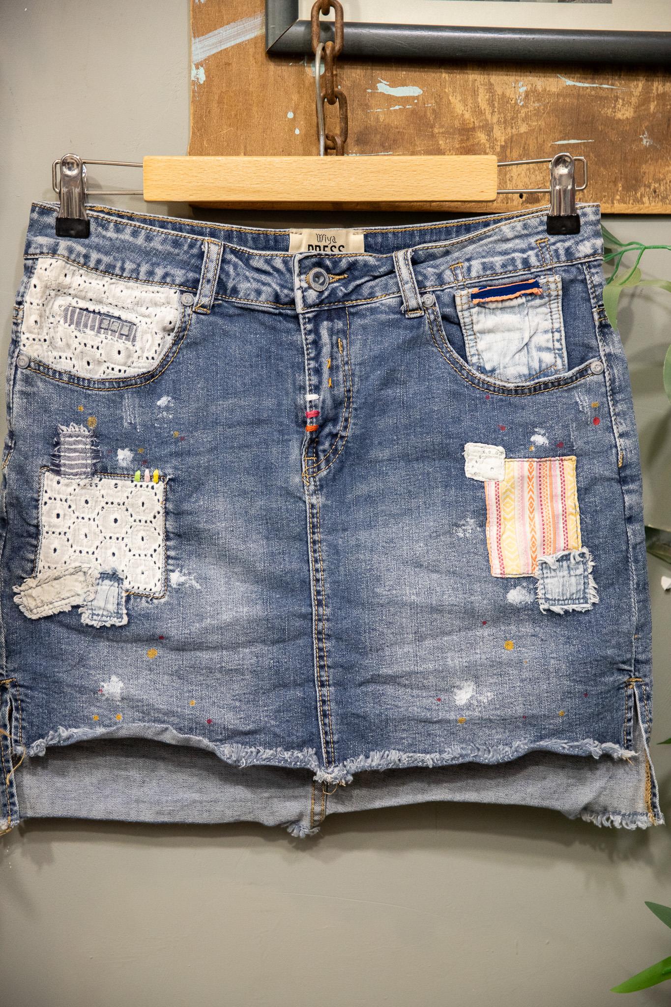 Patchwork Dantel Detay Denim Etek