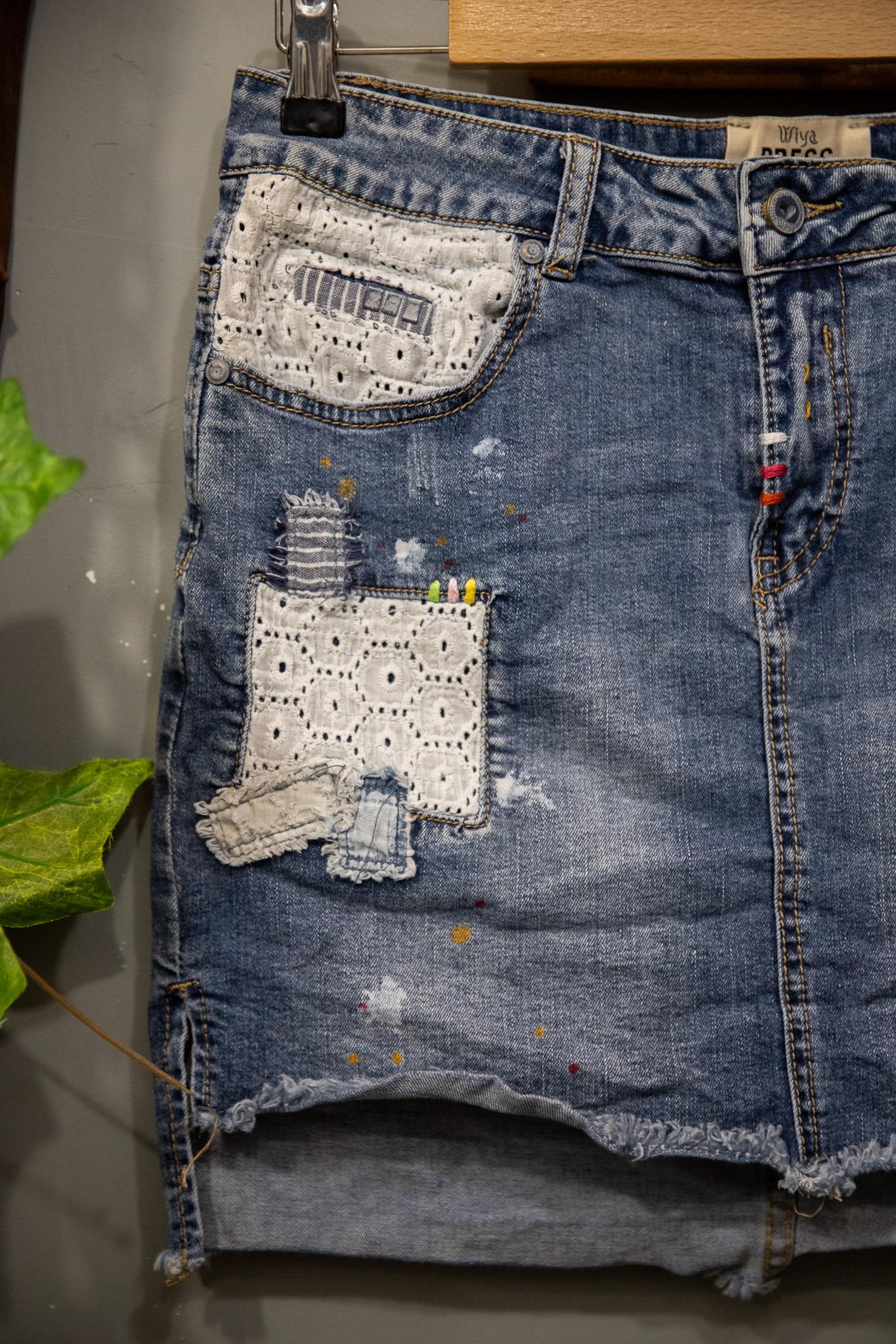 Patchwork Dantel Detay Denim Etek