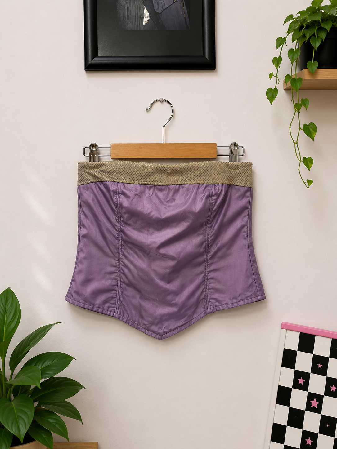Purple Satin Look Gold Üst