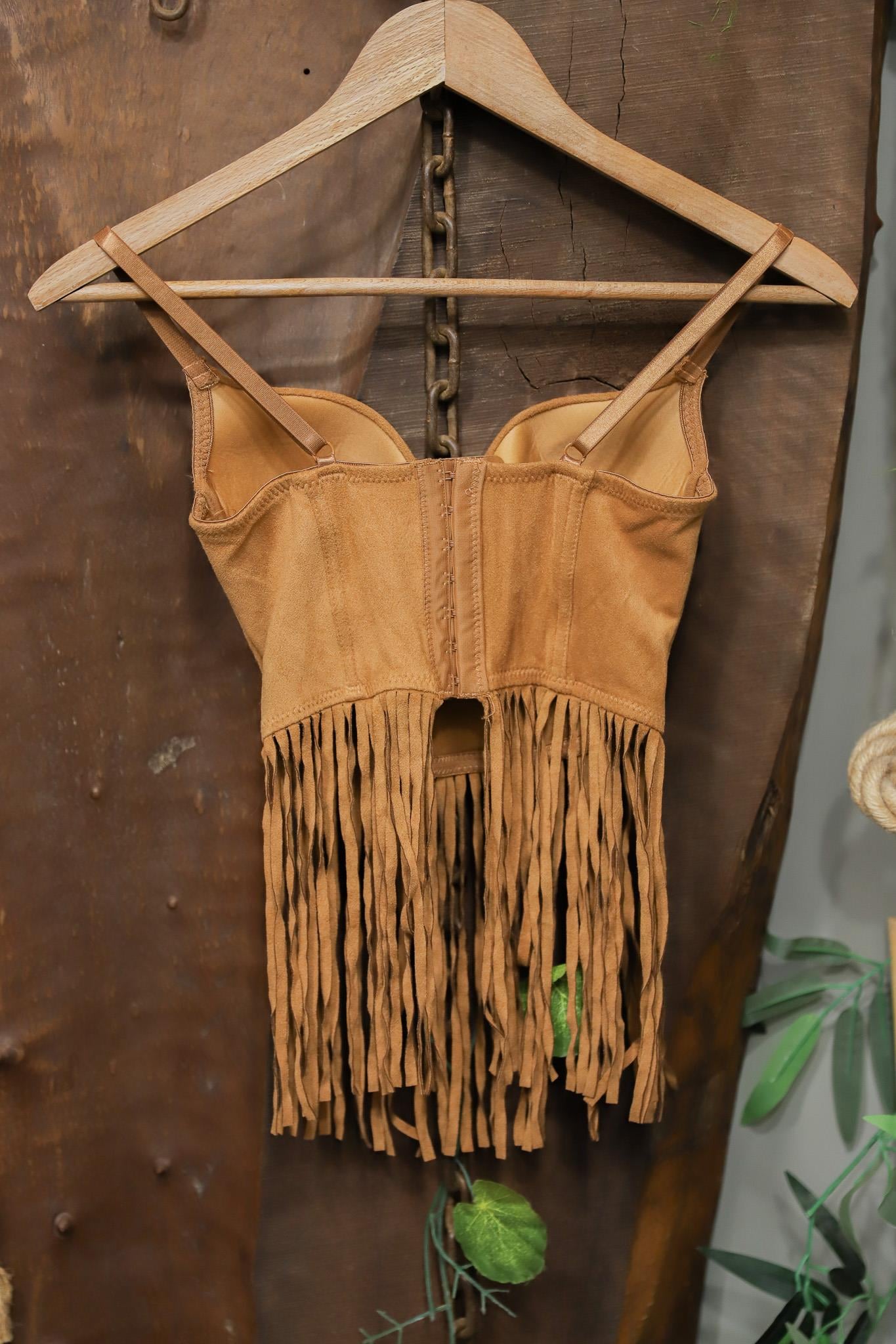 Püsküllü Festival Brown Suede Crop