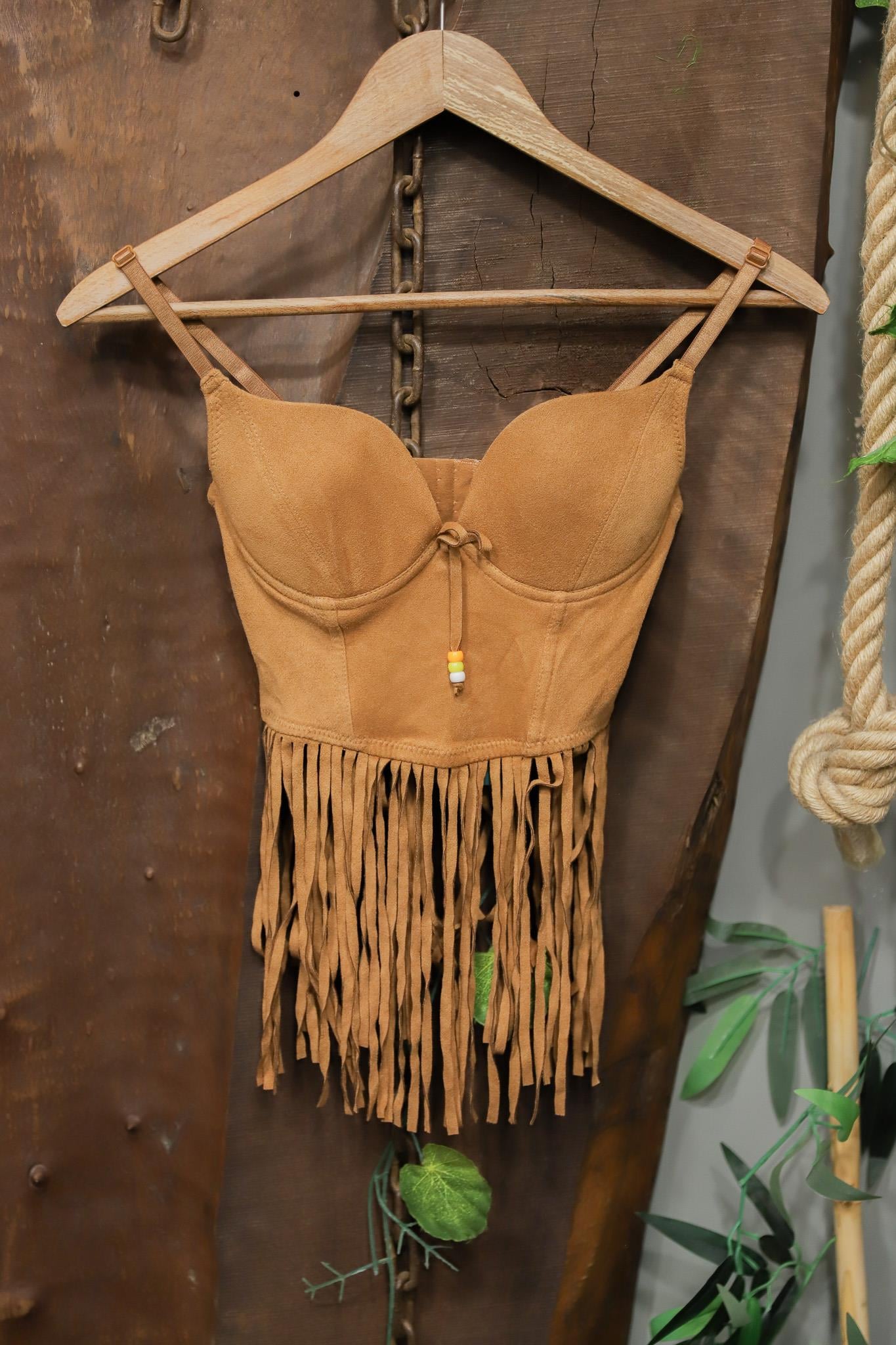 Püsküllü Festival Brown Suede Crop
