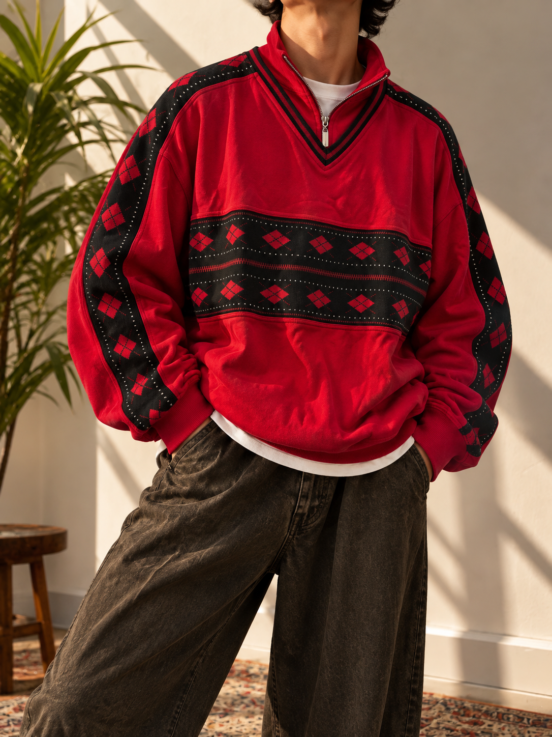 Red&Black Argyle Sweatshirt