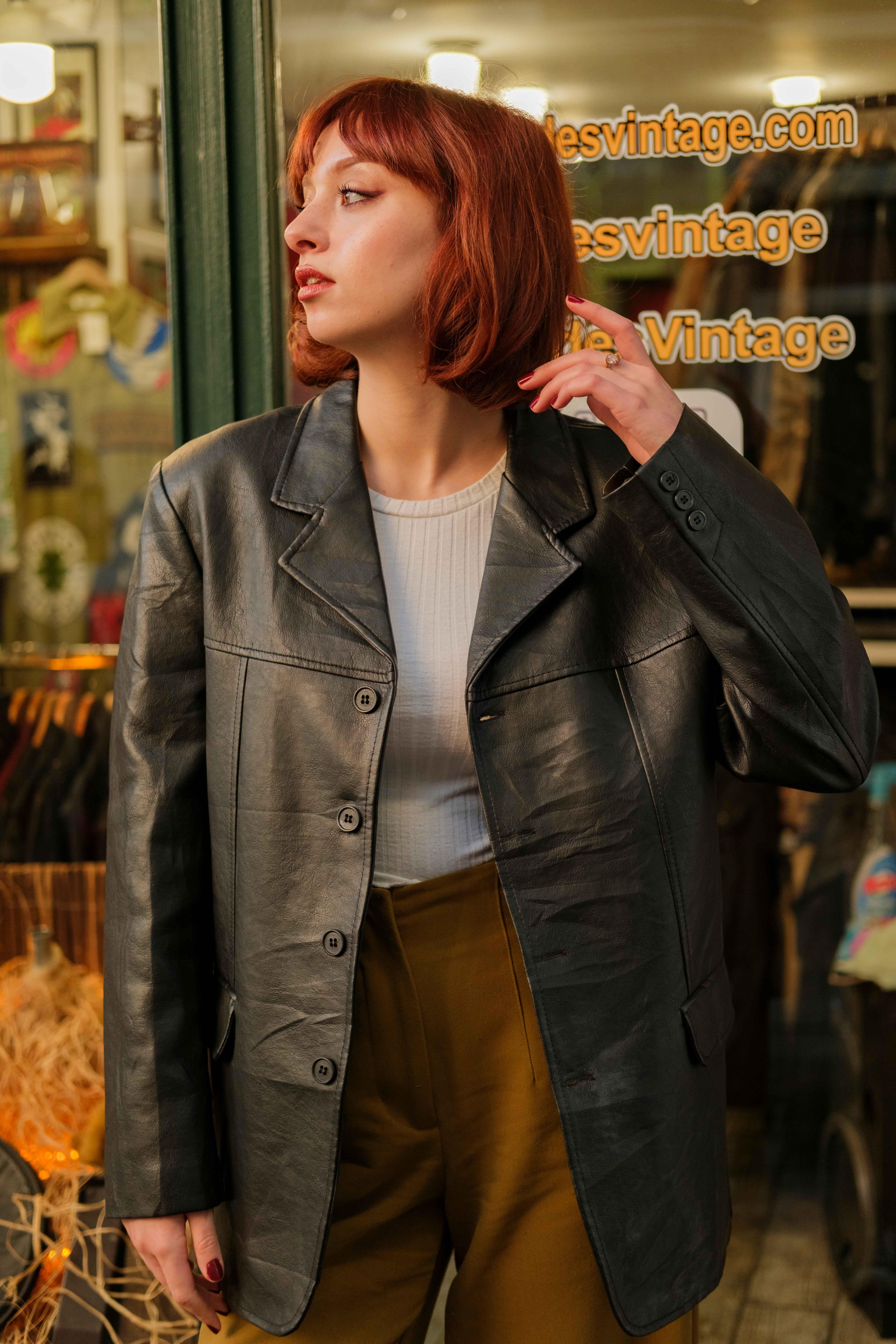 Vintage 90s Blazer Model Unisex Deri Ceket