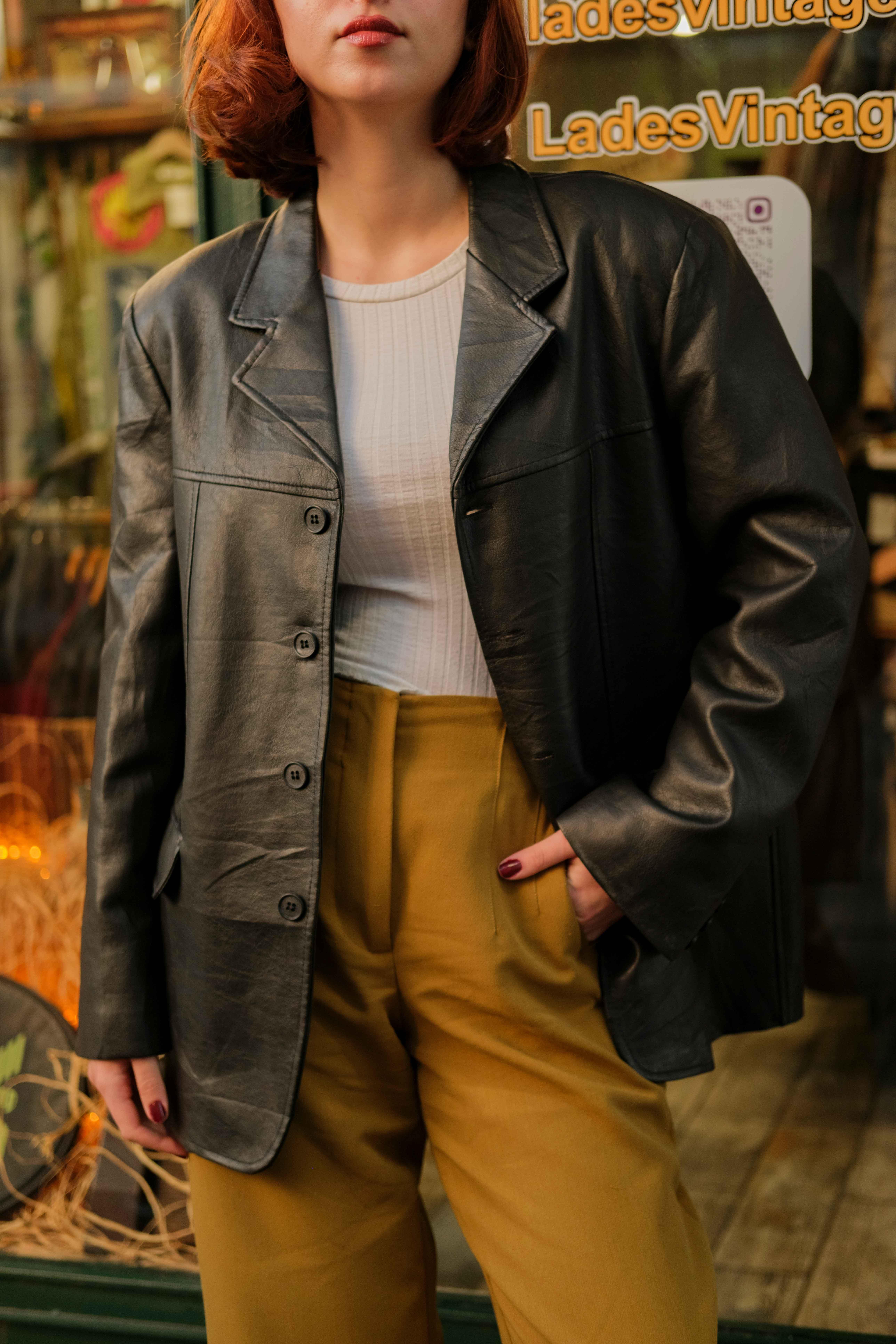 Vintage 90s Blazer Model Unisex Deri Ceket