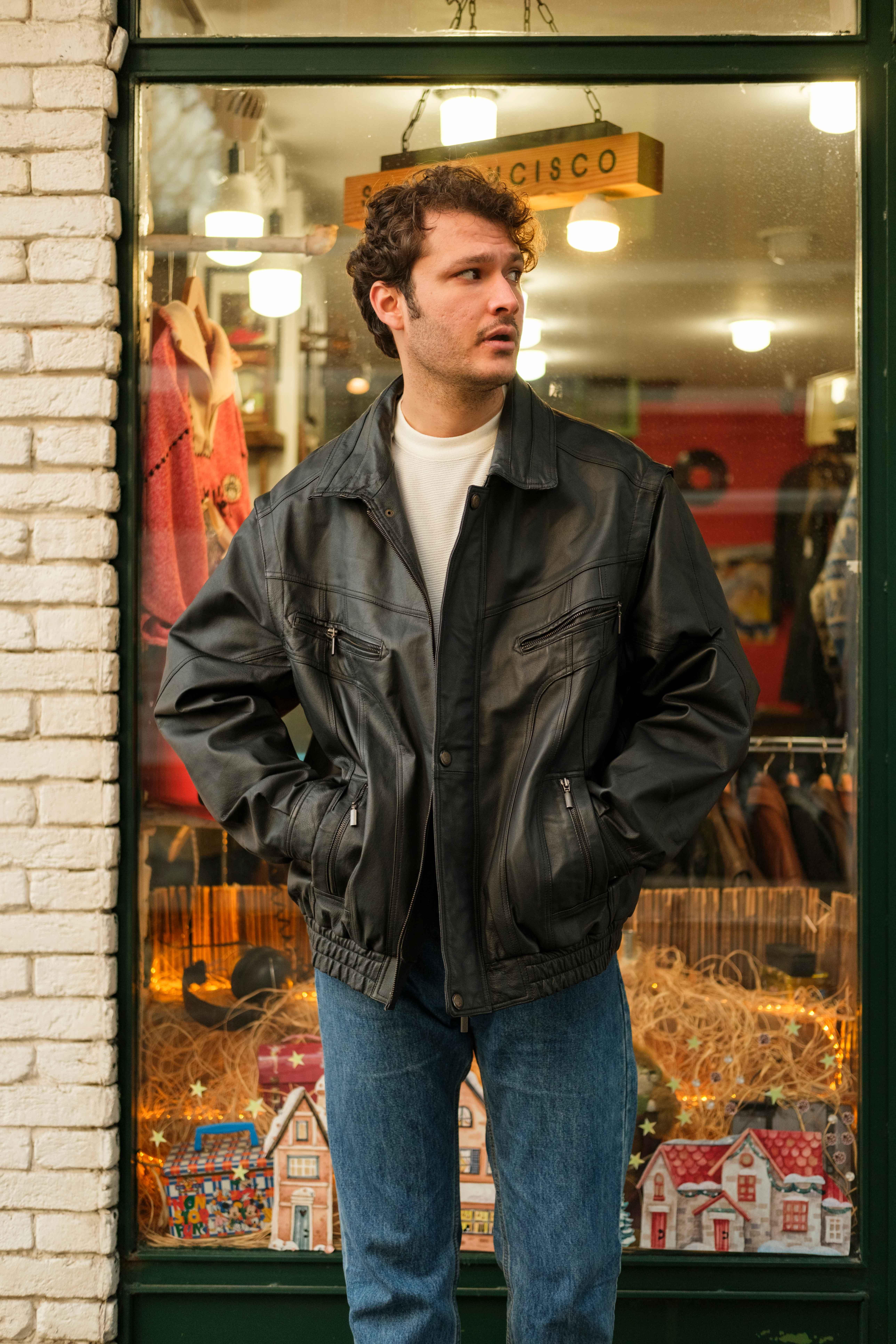 Vintage 90s Bomber Model Unisex Deri Ceket