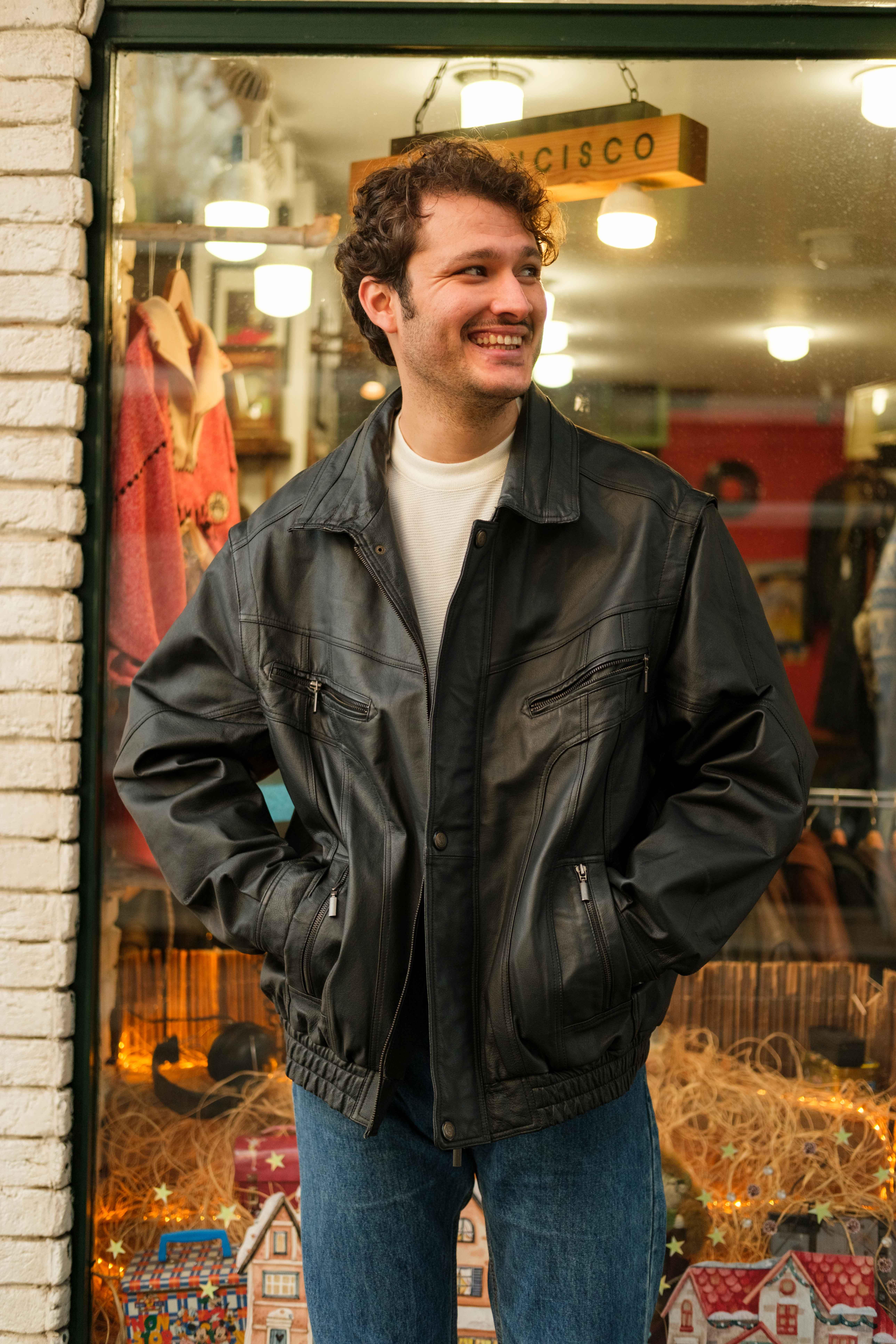 Vintage 90s Bomber Model Unisex Deri Ceket