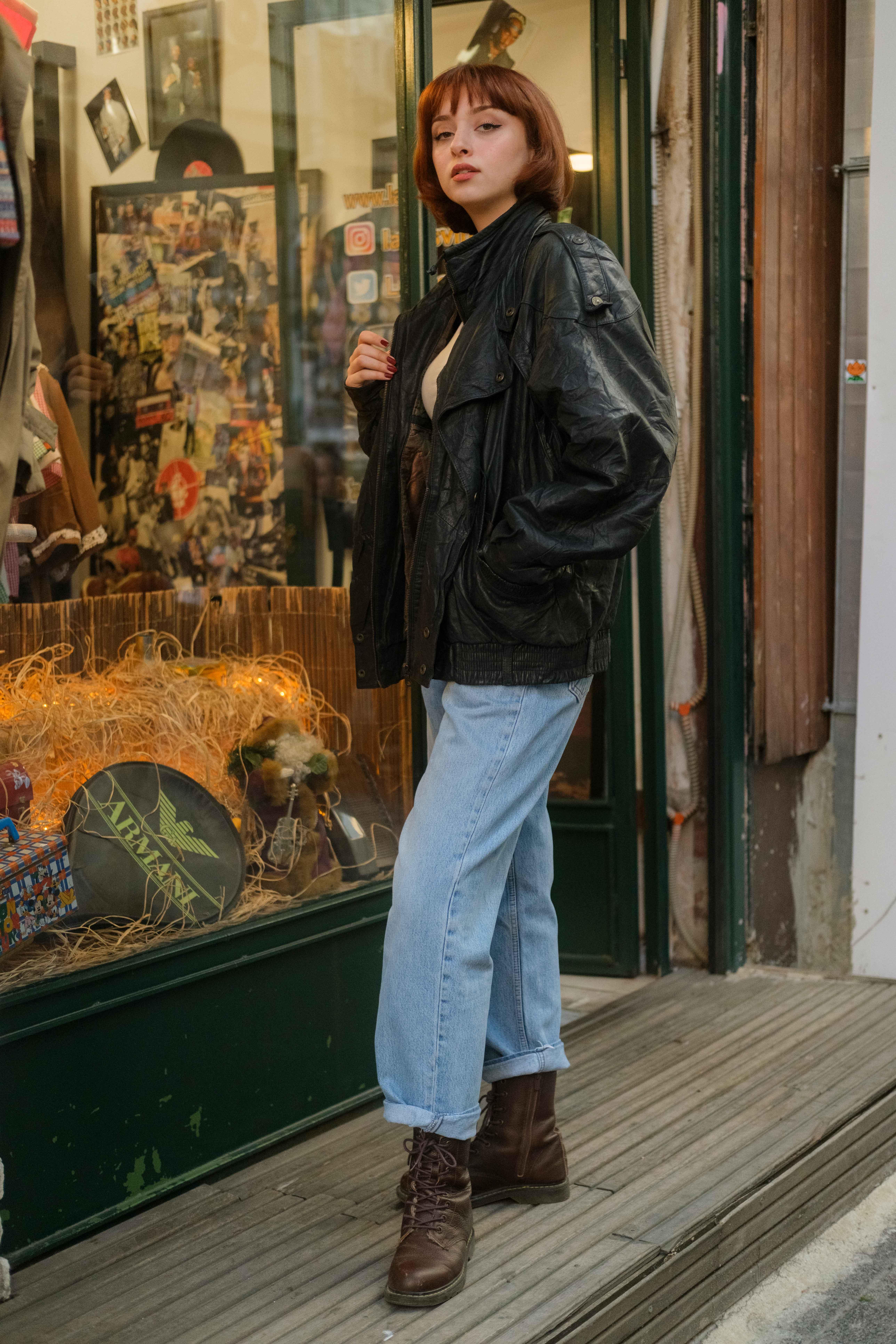 Vintage Black Bomber Deri Ceket