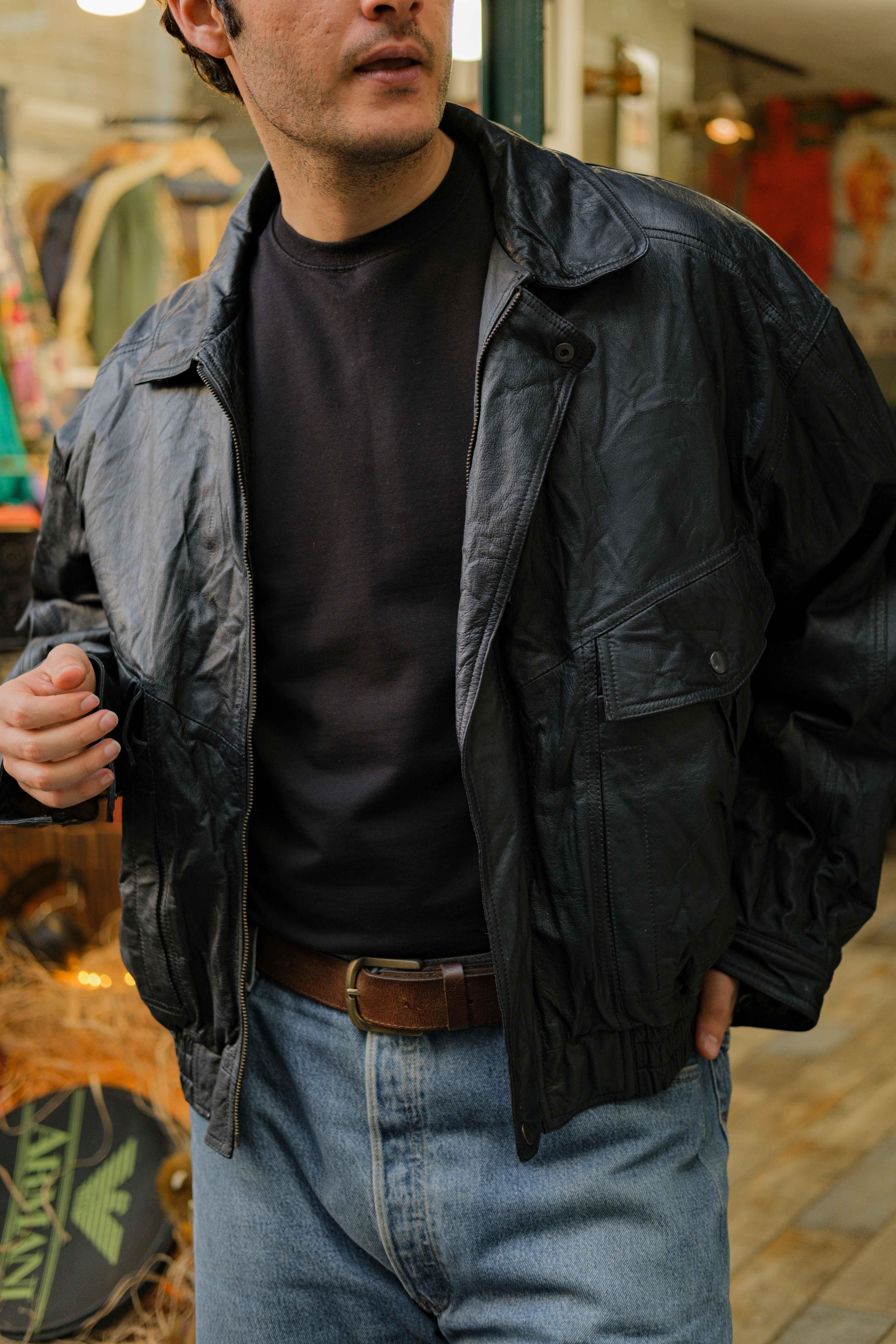 Vintage Bomber Model Unisex Deri Ceket