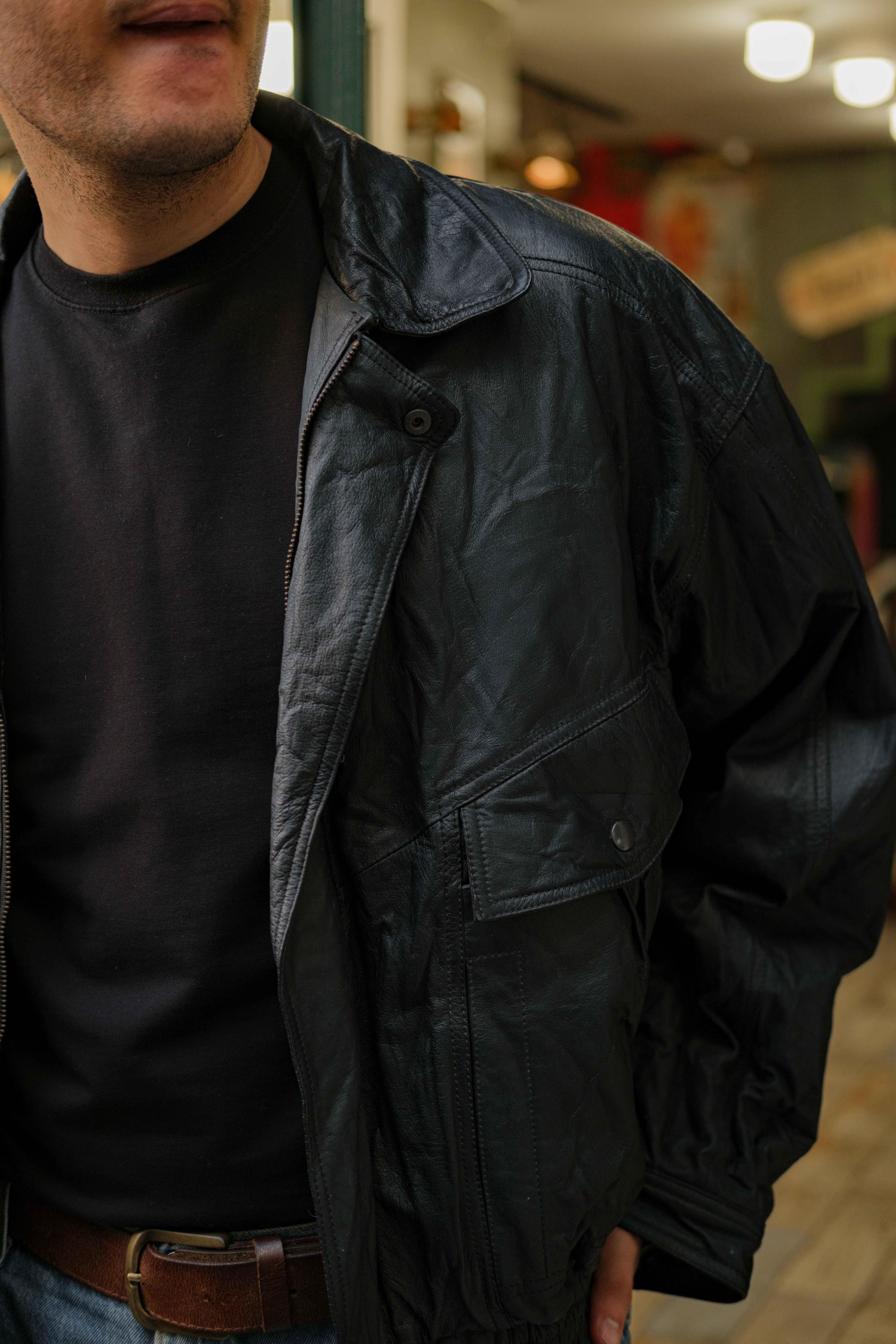 Vintage Bomber Model Unisex Deri Ceket