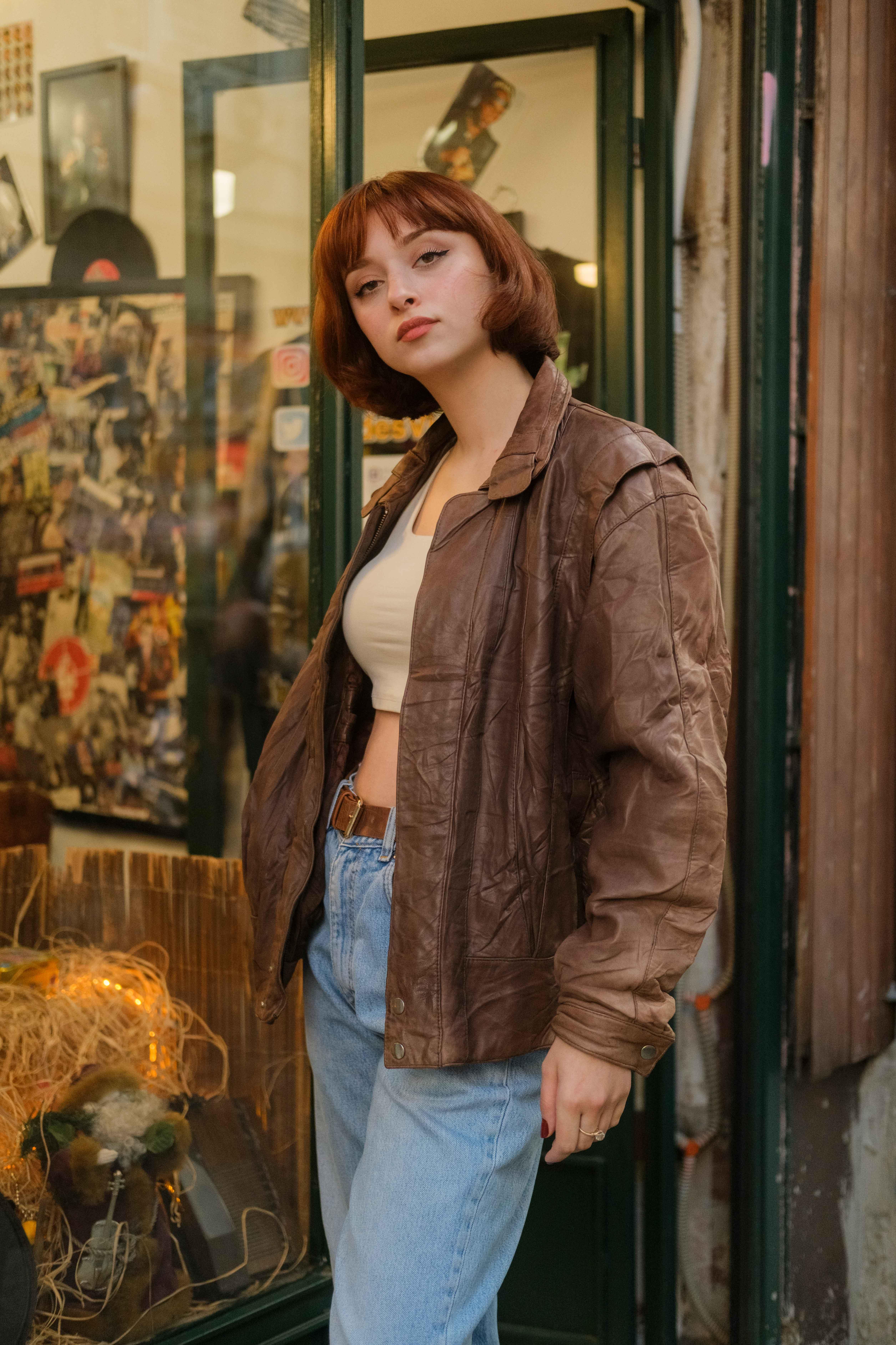 Vintage Bomber Unisex Deri Ceket