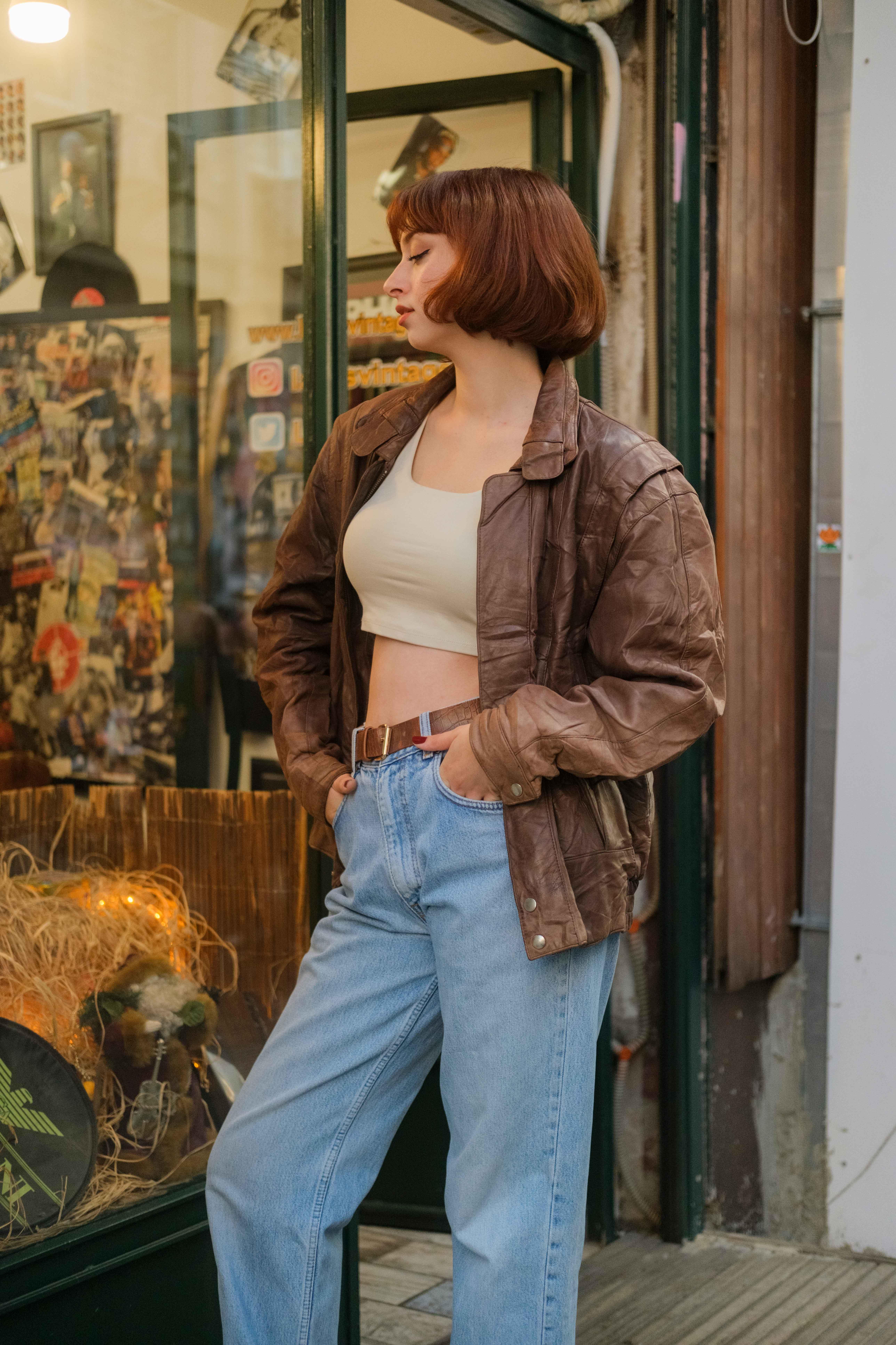 Vintage Bomber Unisex Deri Ceket