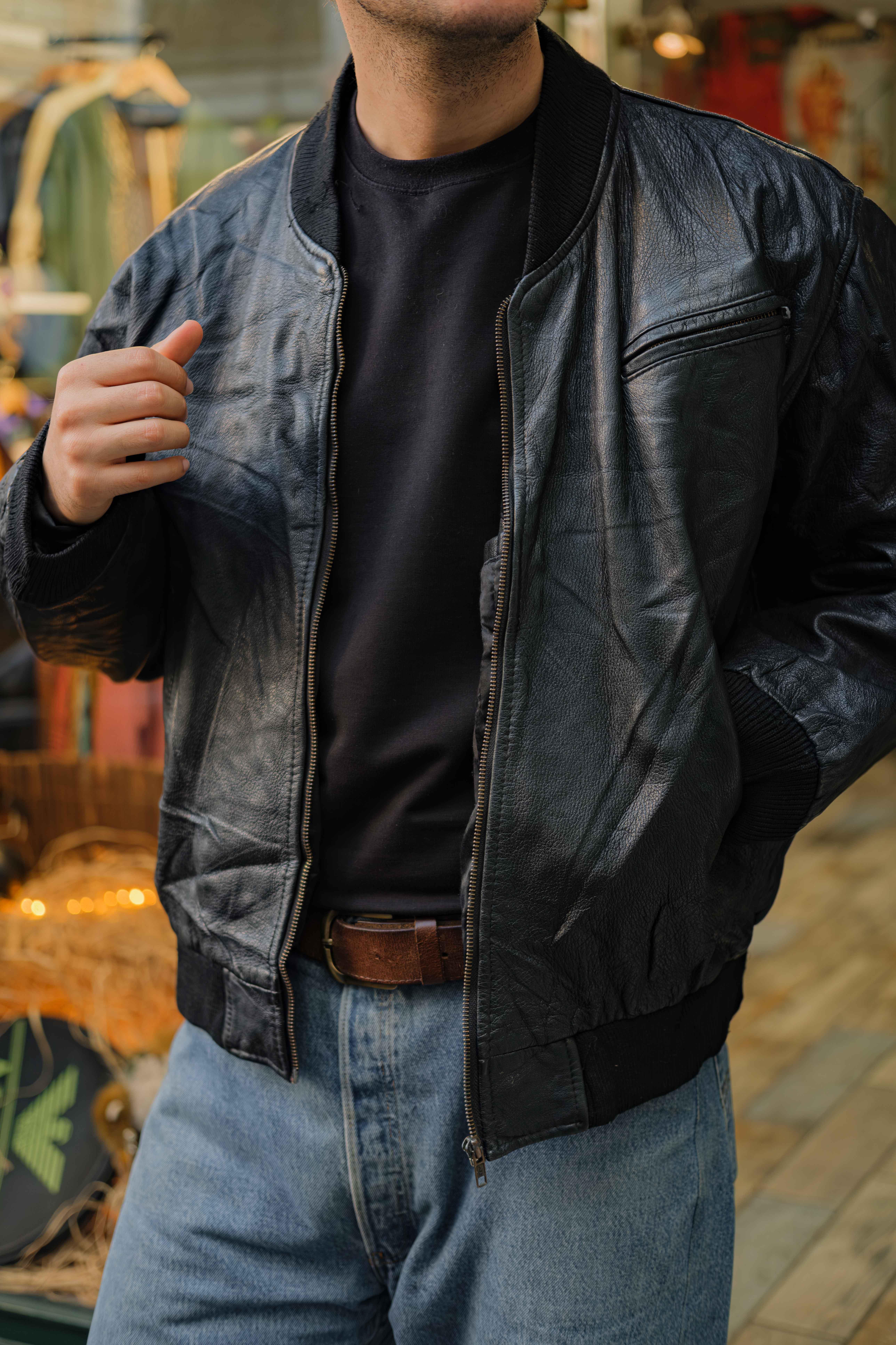 Vintage Bomber Unisex Deri Ceket