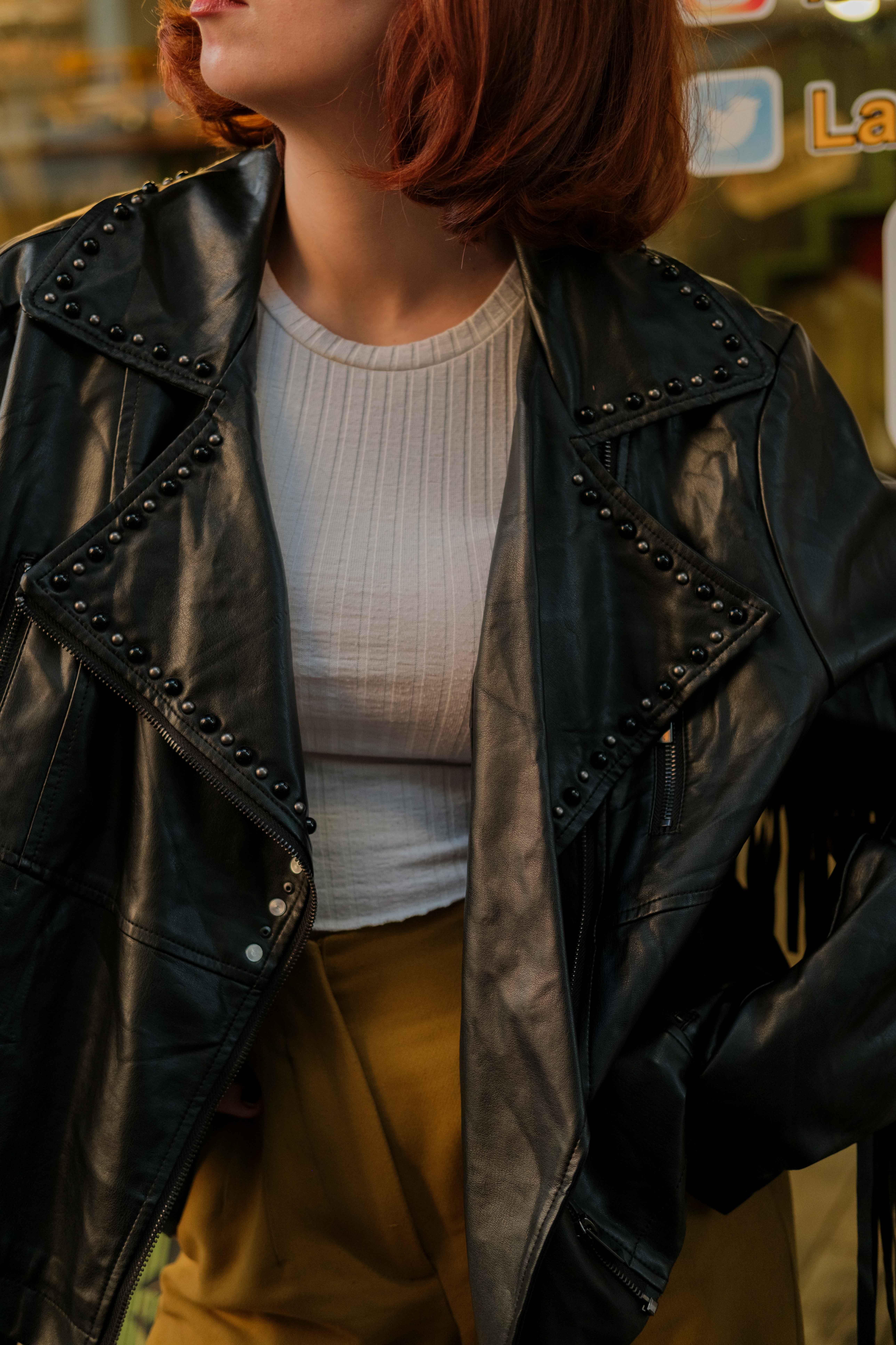 Vintage Cowboy Biker Model Püsküllü Kadın Deri Ceket