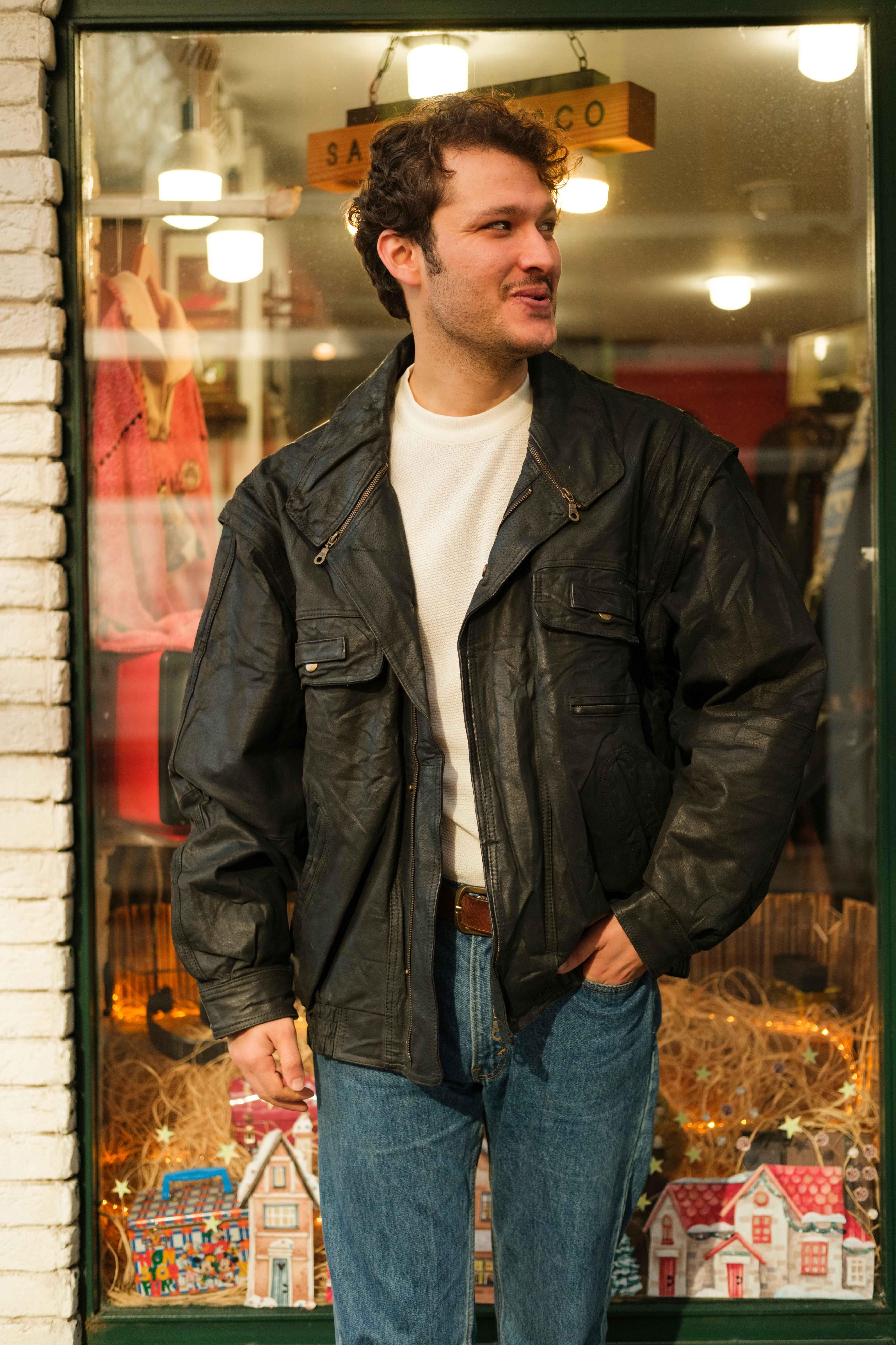 Vintage England Bomber Model Unisex Deri Ceket