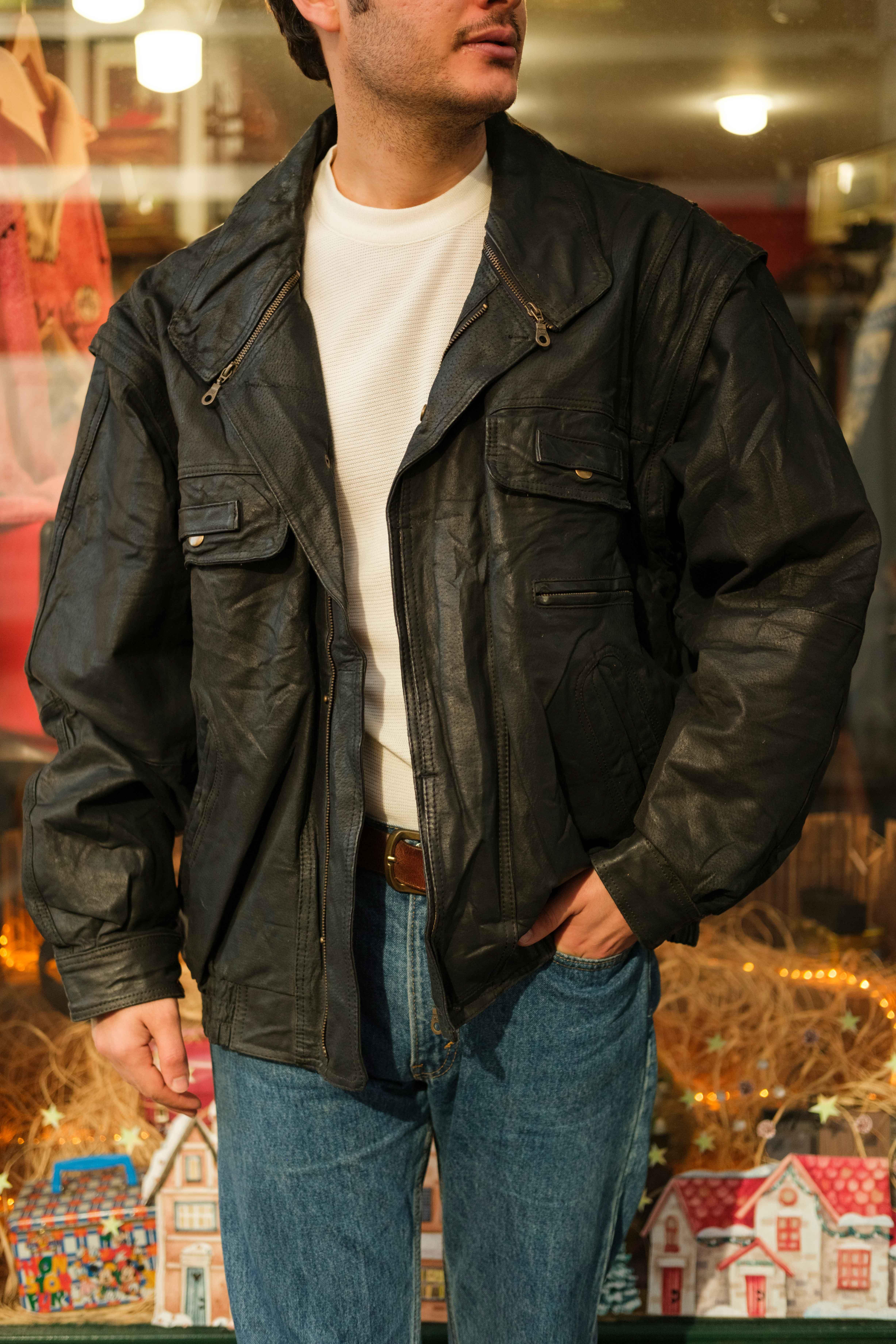 Vintage England Bomber Model Unisex Deri Ceket