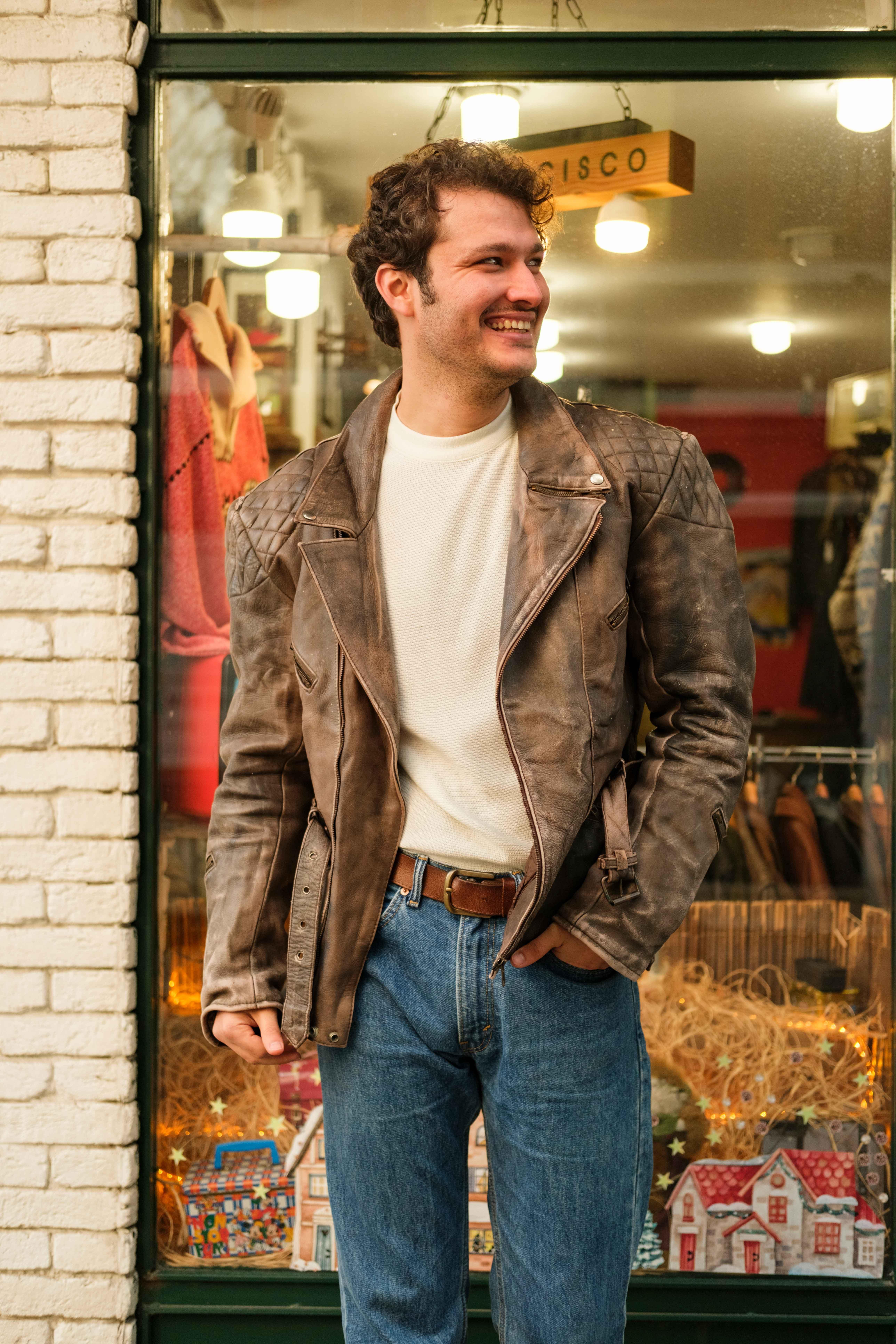 Vintage Eskitme Biker Deri Ceket