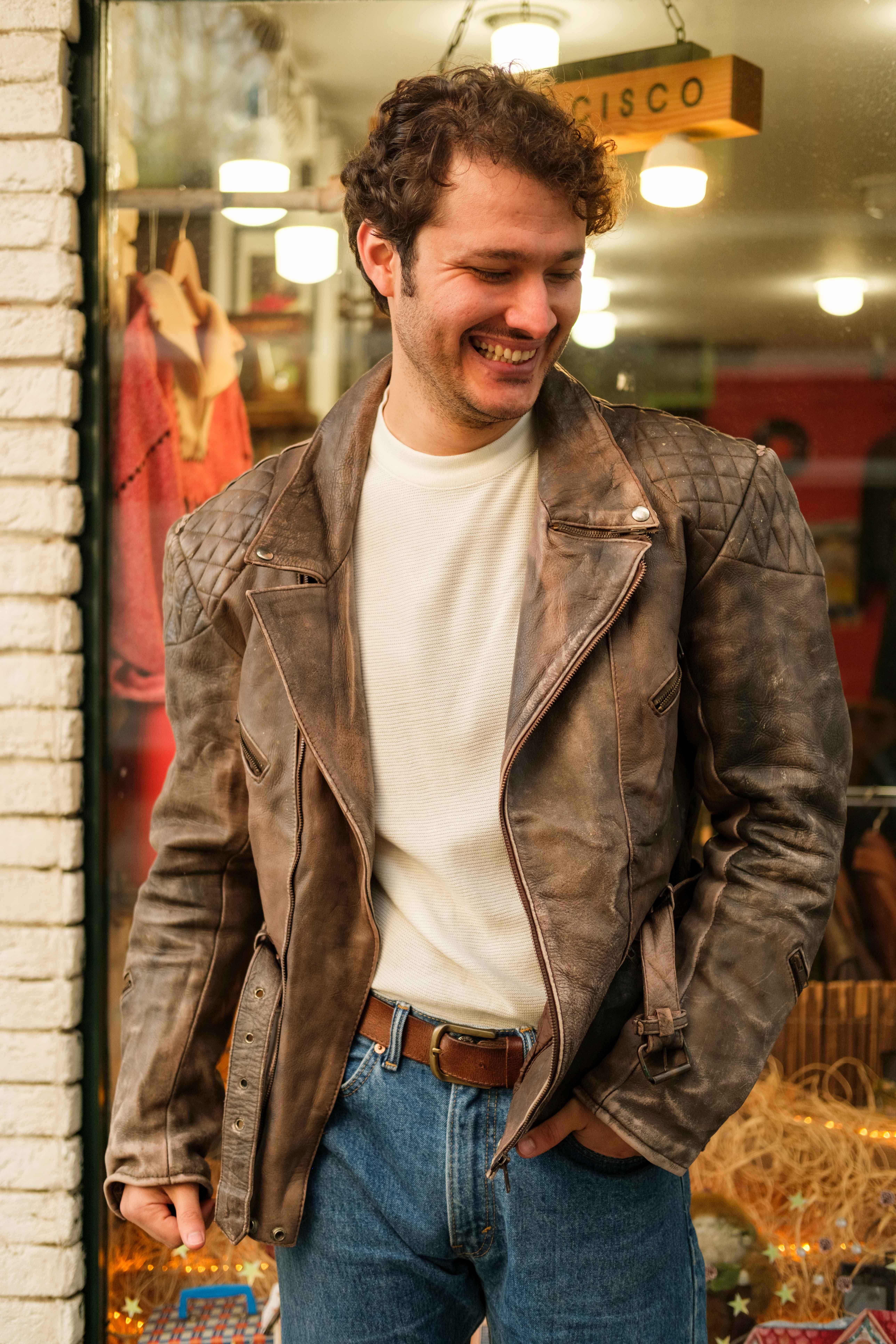 Vintage Eskitme Biker Deri Ceket