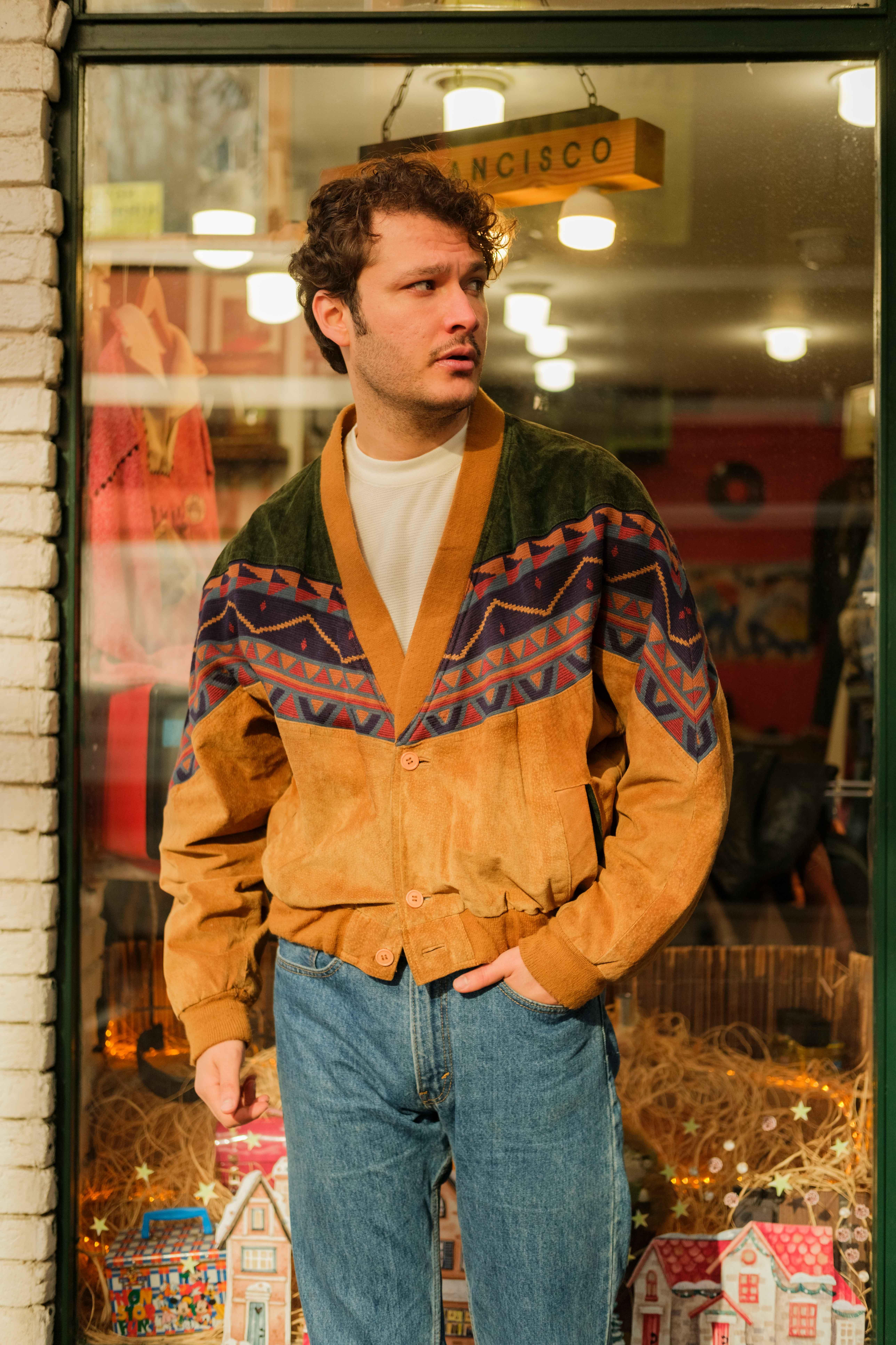 Vintage Etnik Unisex Deri Ceket / Hırka