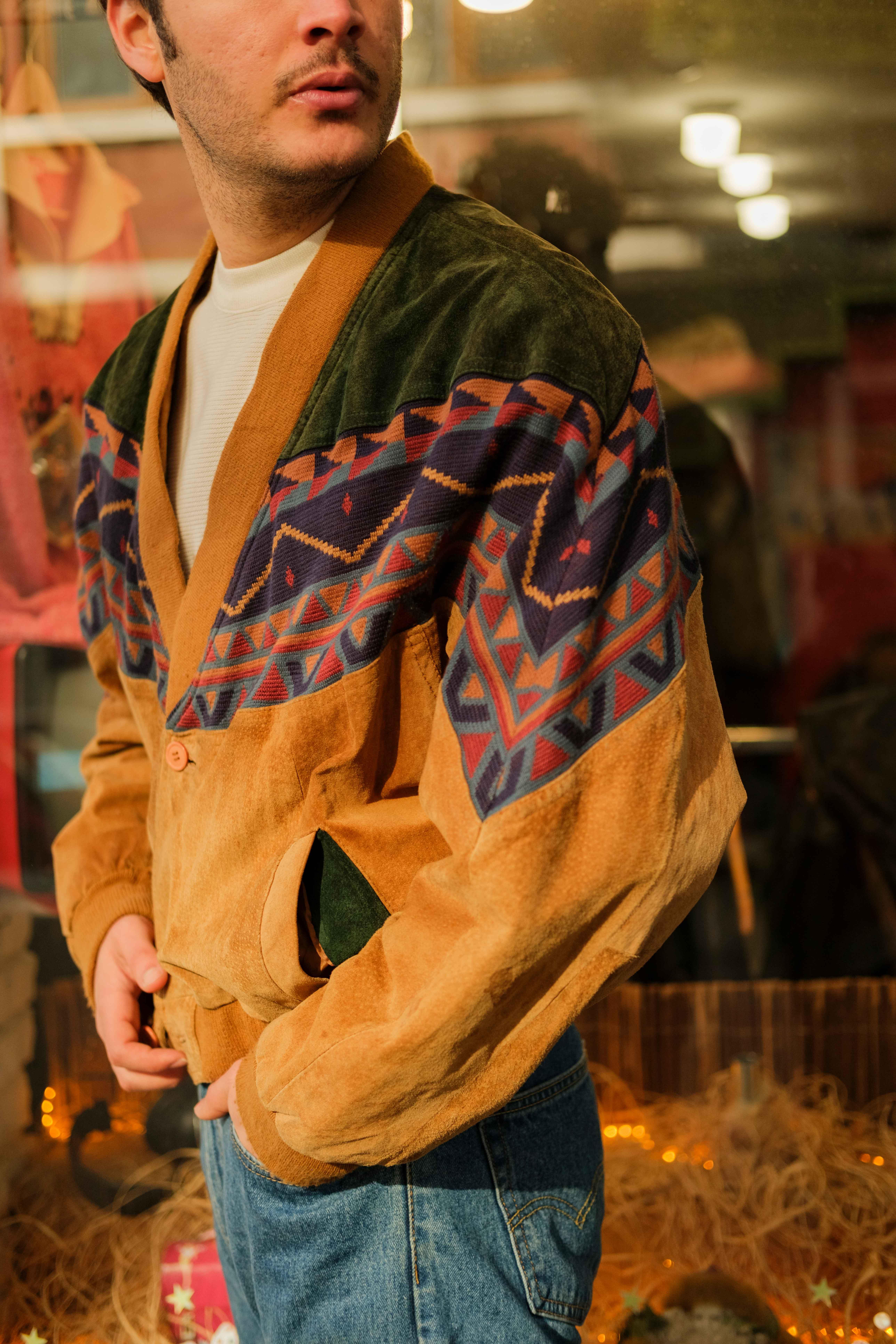 Vintage Etnik Unisex Deri Ceket / Hırka