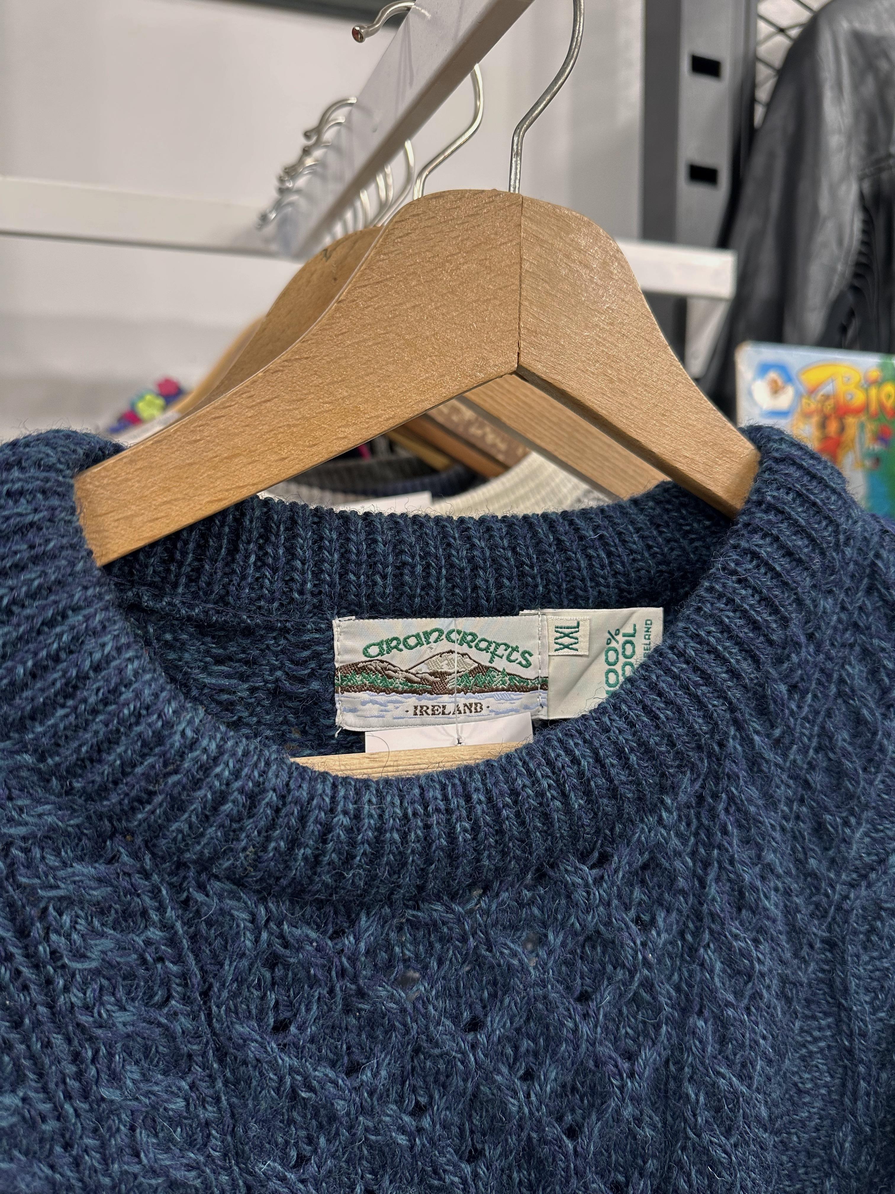 Vintage Ireland Arancraft Wool Örme Kazak
