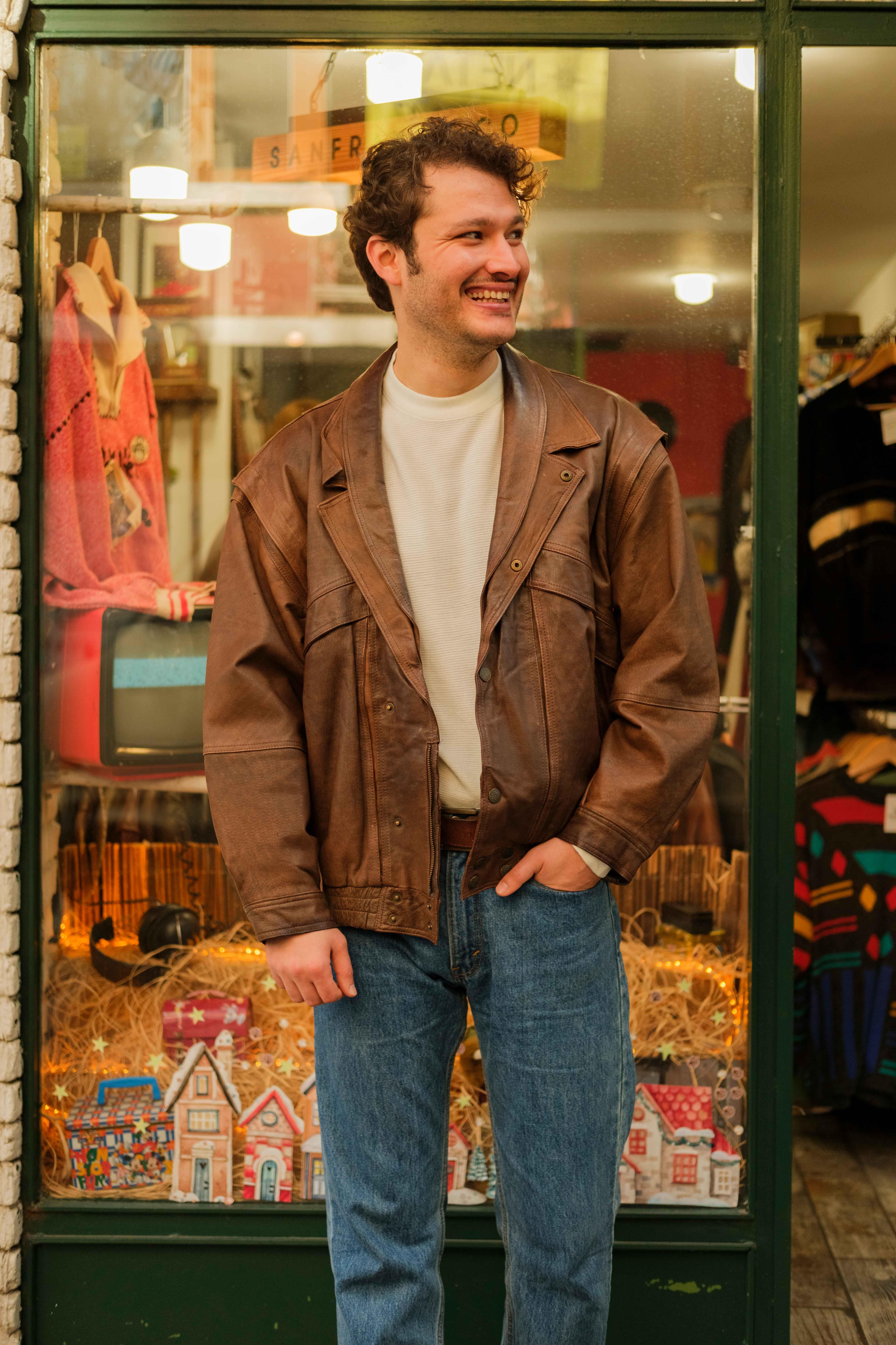 Vintage İtalian Model Unisex Bomber Deri Ceket