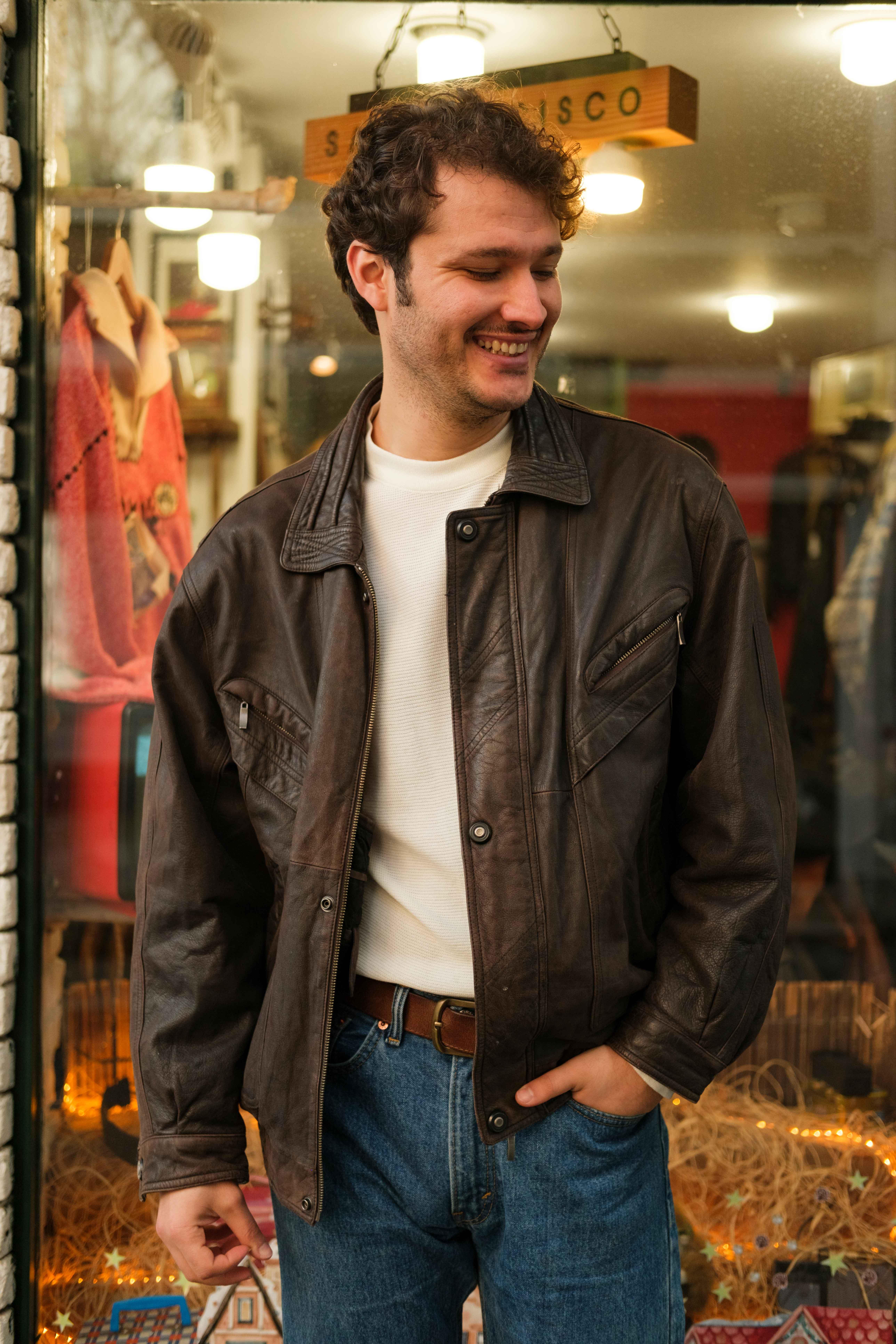 Vintage Kahve Renk Bomber Model Unisex Deri Ceket