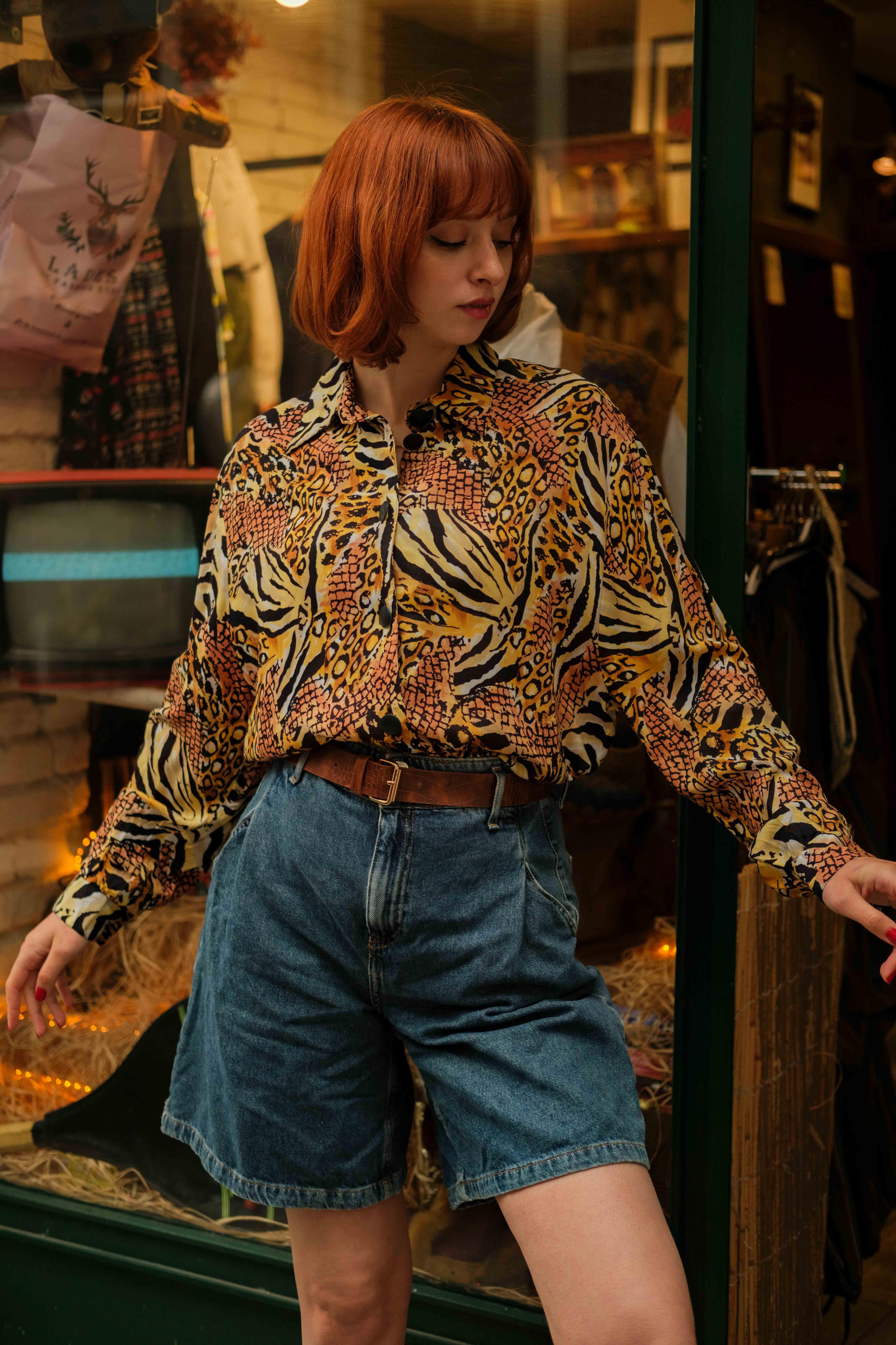 Vintage LEOPARD Kadın Gömlek