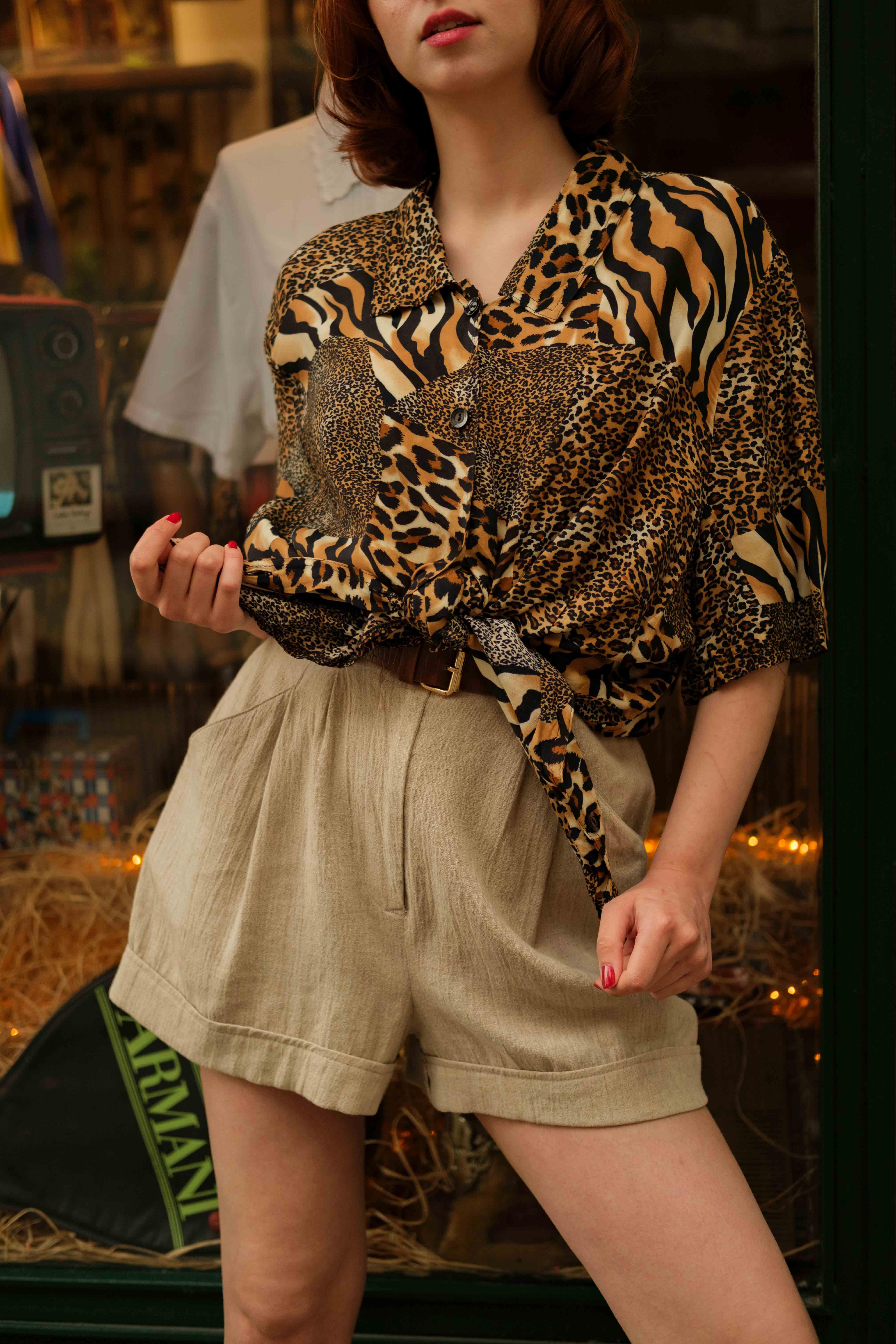 Vintage Leopard Kadın Gömlek