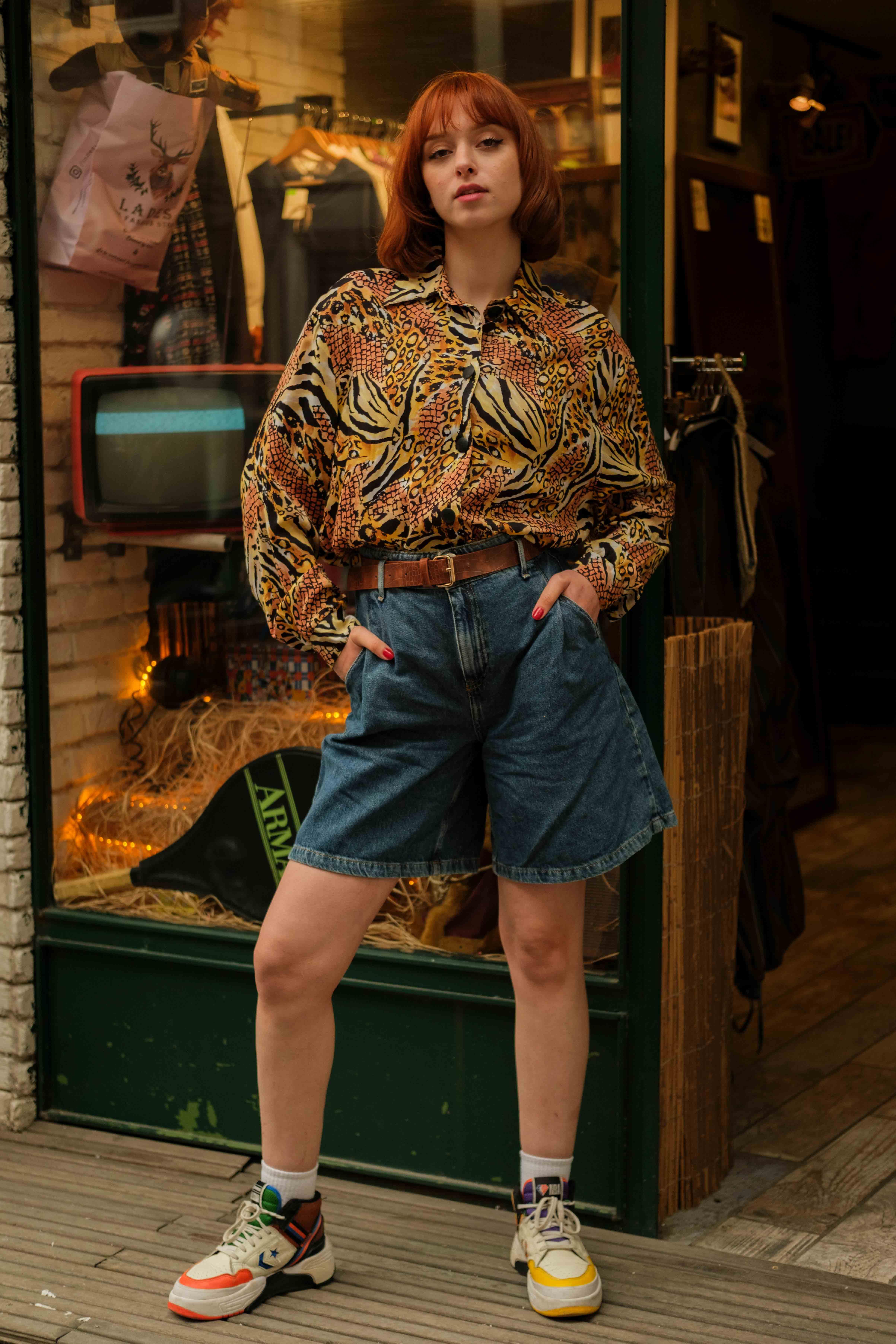 Vintage LEOPARD Kadın Gömlek