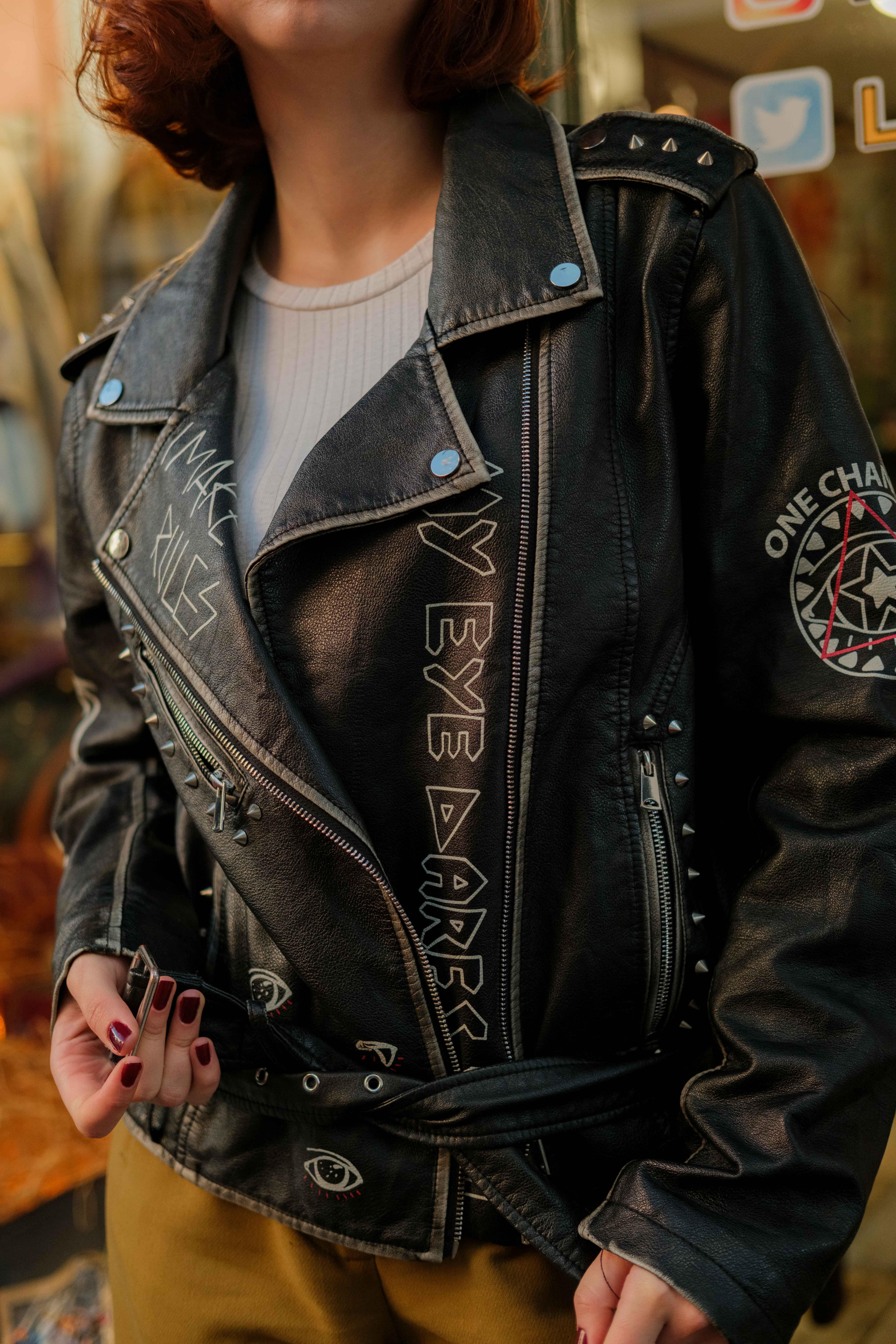 Vintage Tasarım Rock İn Roll Biker Deri Ceket