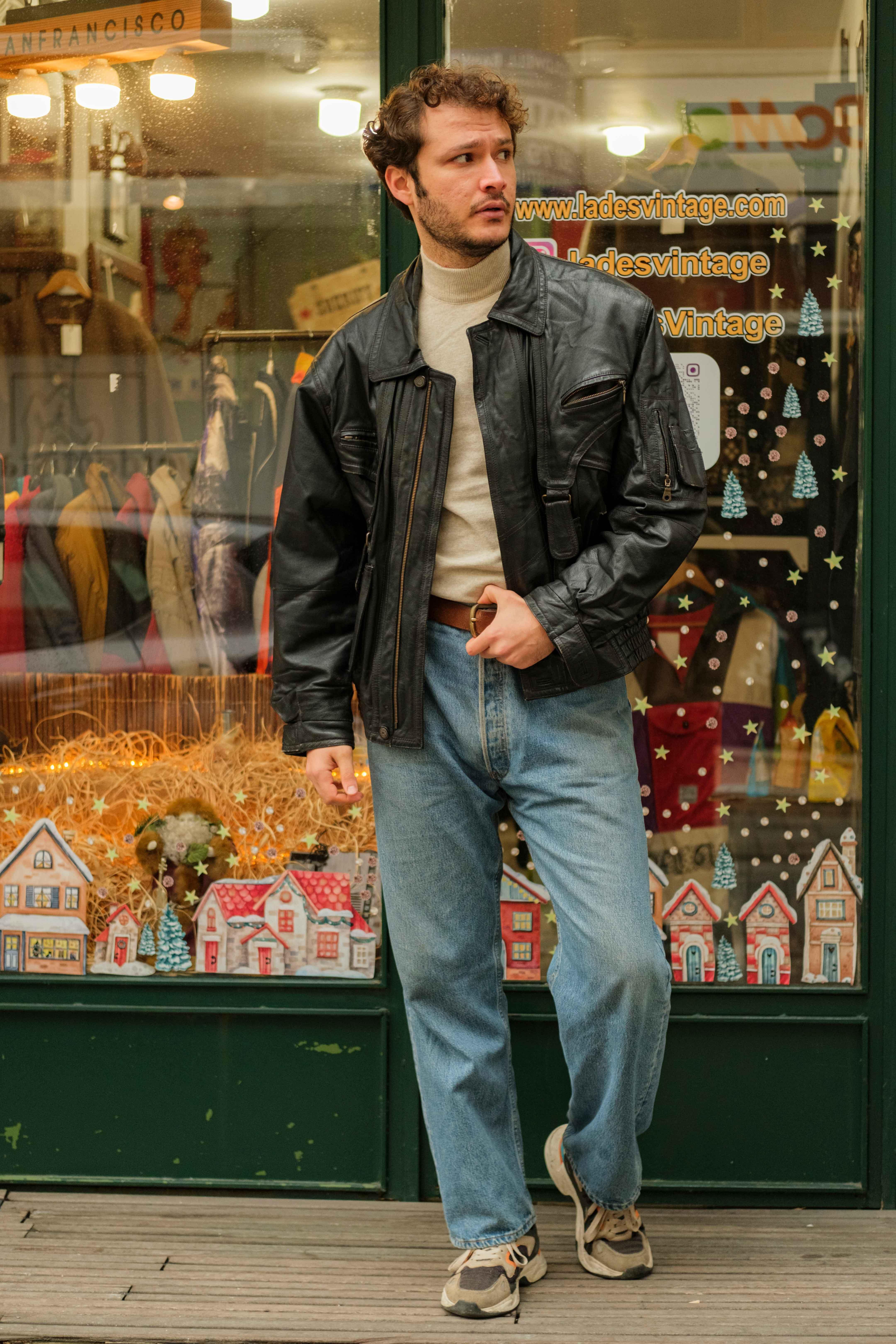 Vintage Smooth City Black Bomber Unisex Deri Ceket