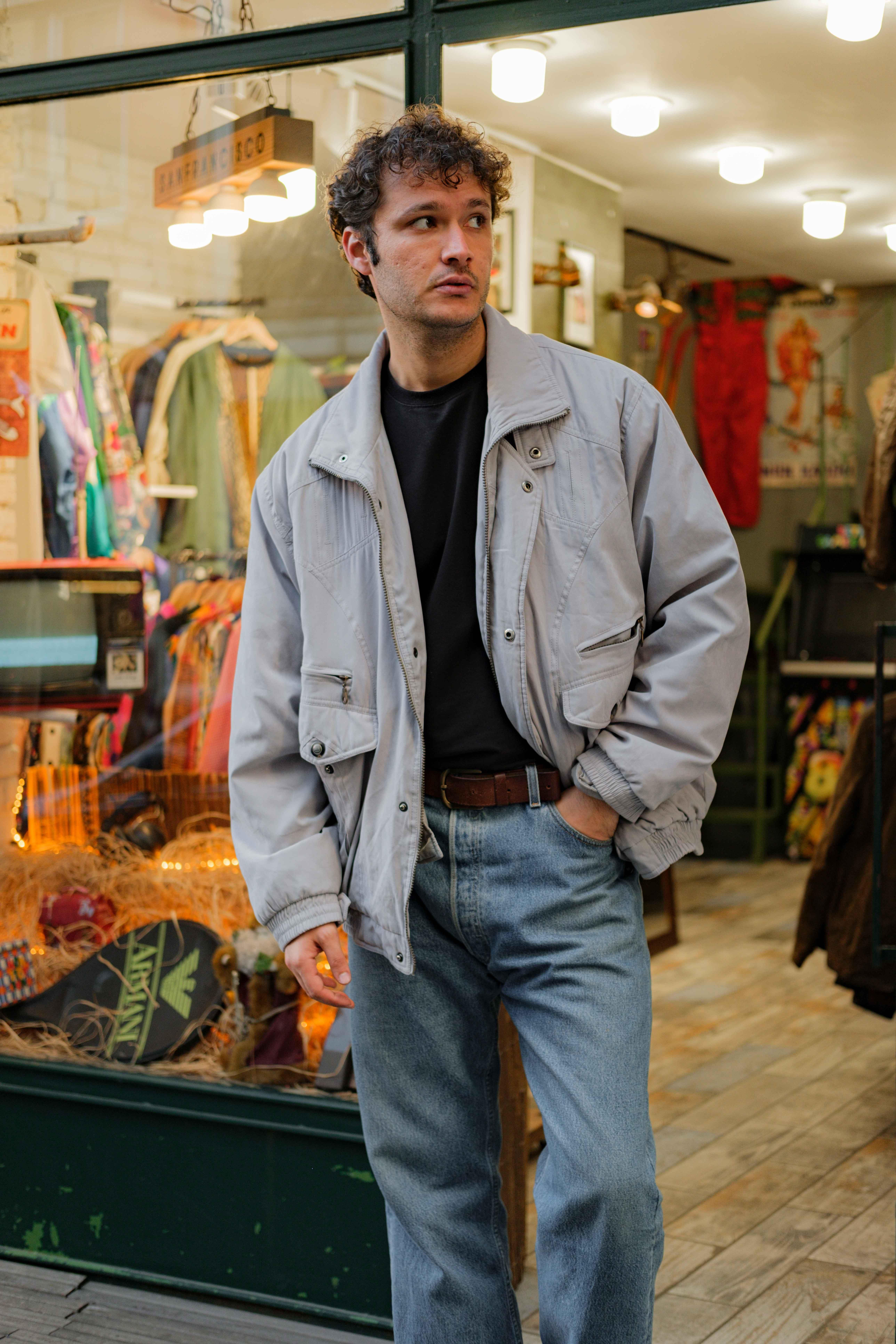 Vintage Unisex Bej Bomber Ceket