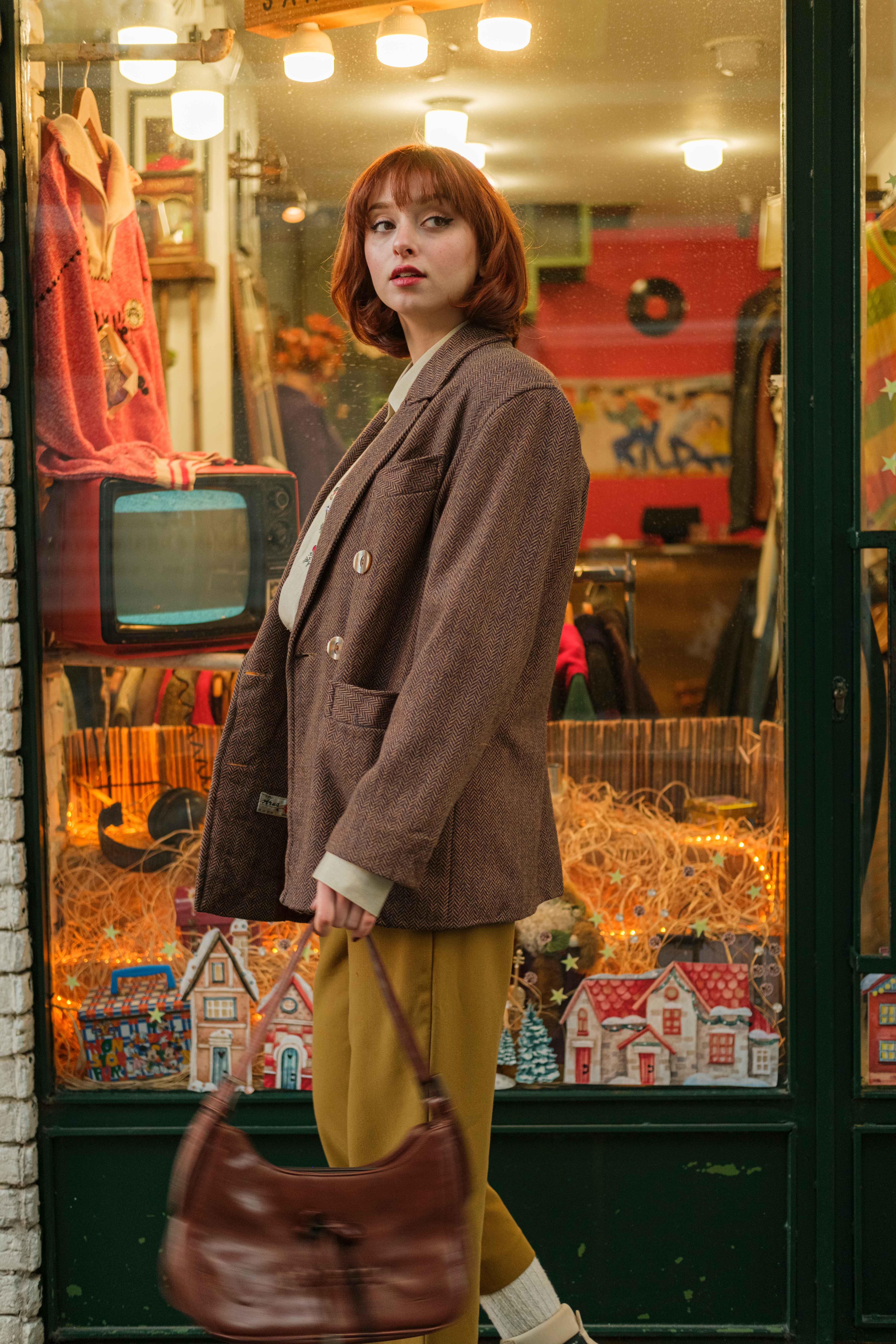 Vintage Wool Balıksırtı Kahve Ceket