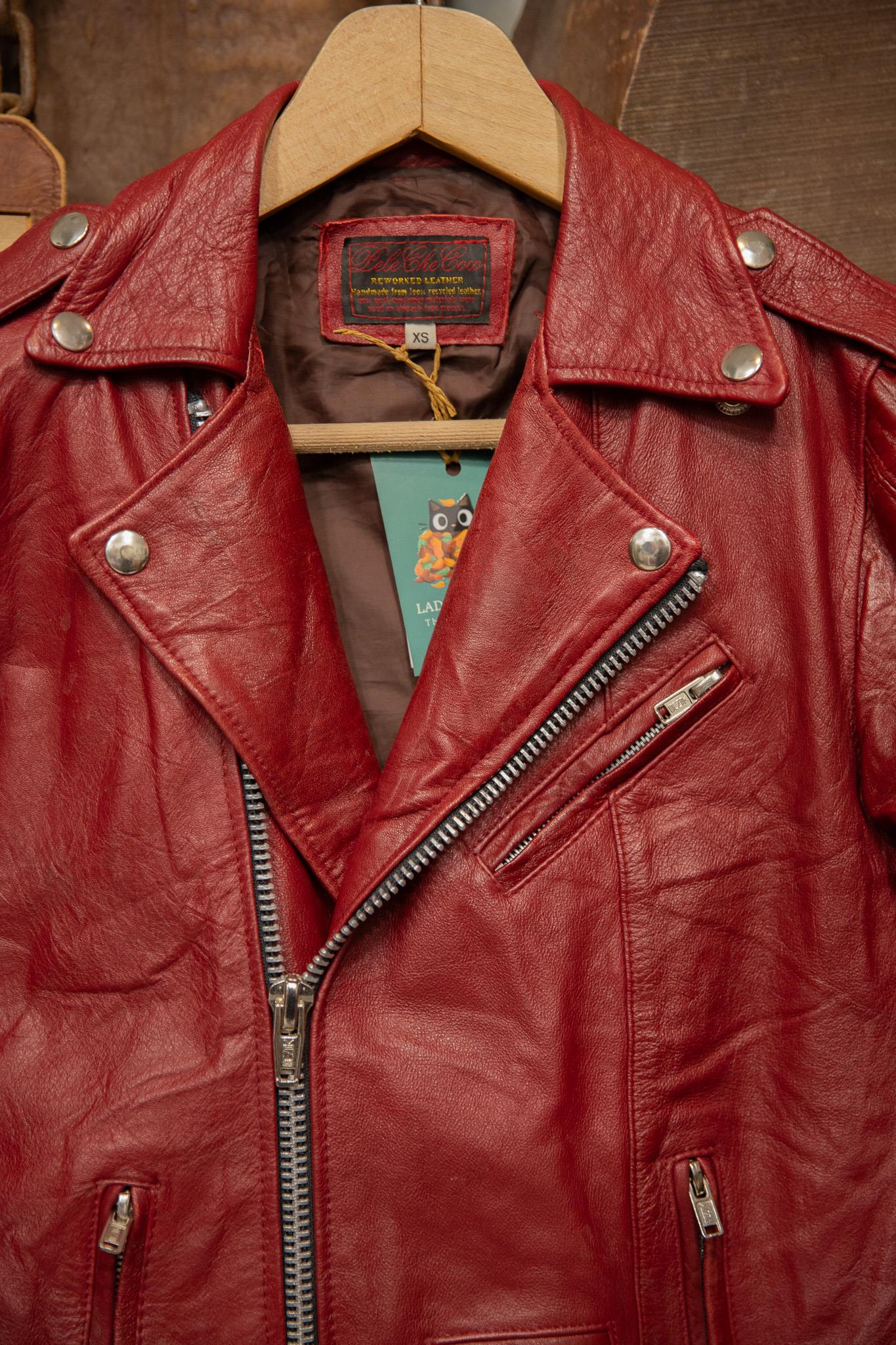 Wine Red 80s/90s Biker Deri Ceket
