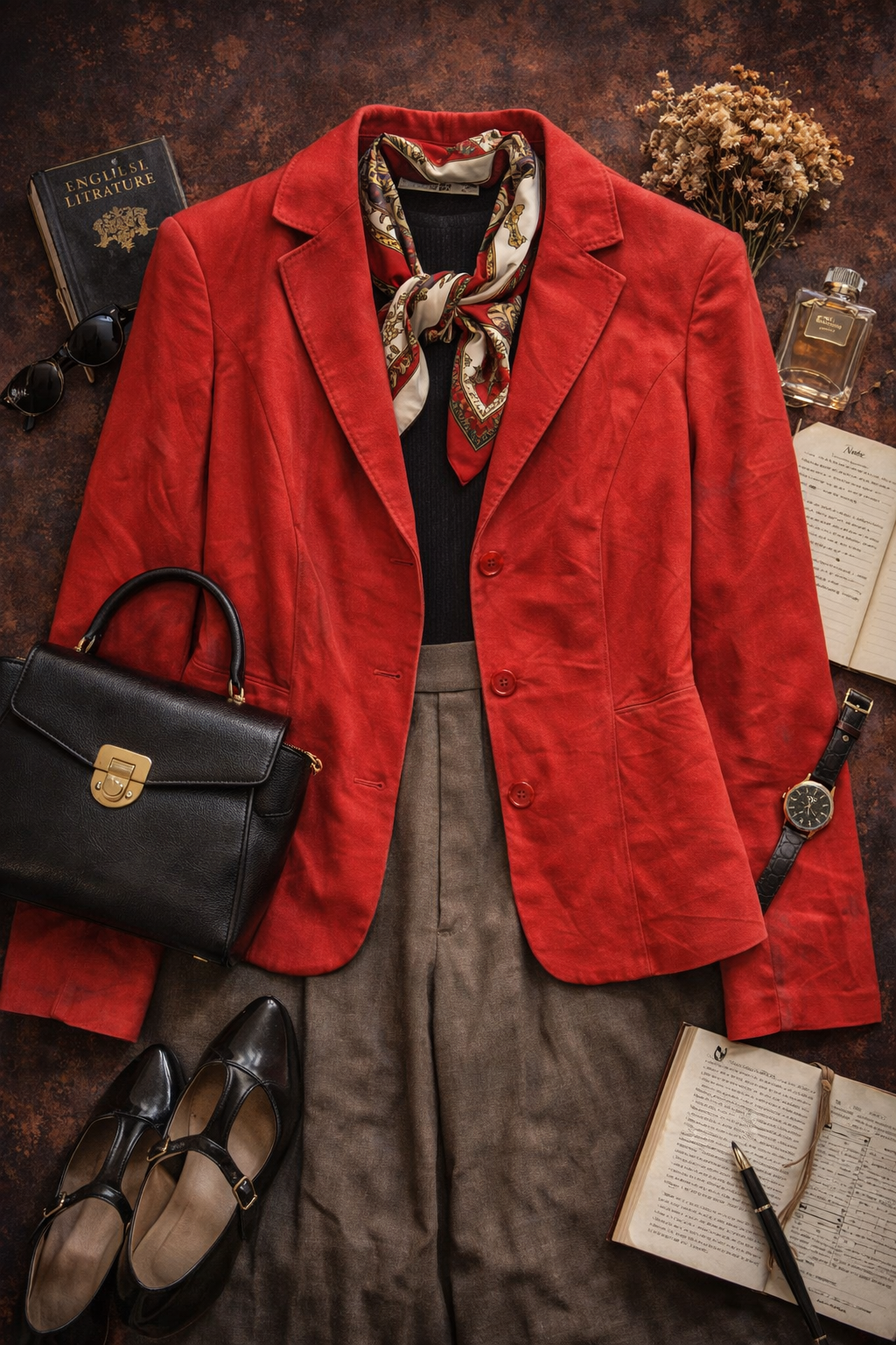 Y2K 90s Red Blazer Deri Ceket