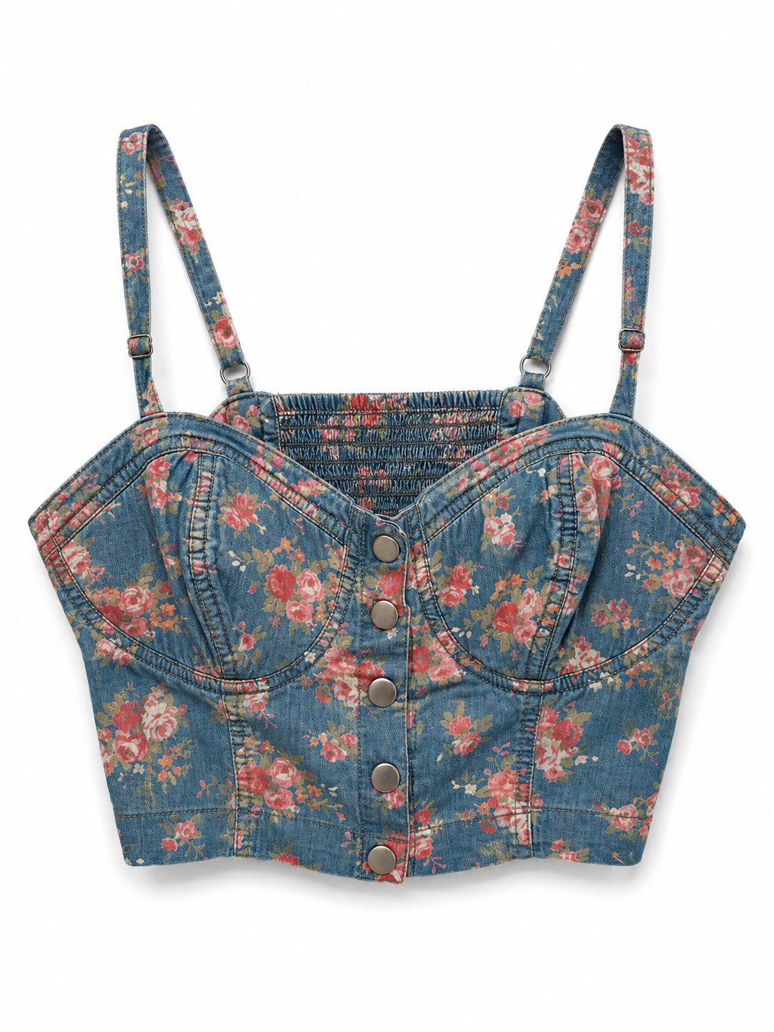 Y2K Çiçek Desenli  Denim Crop