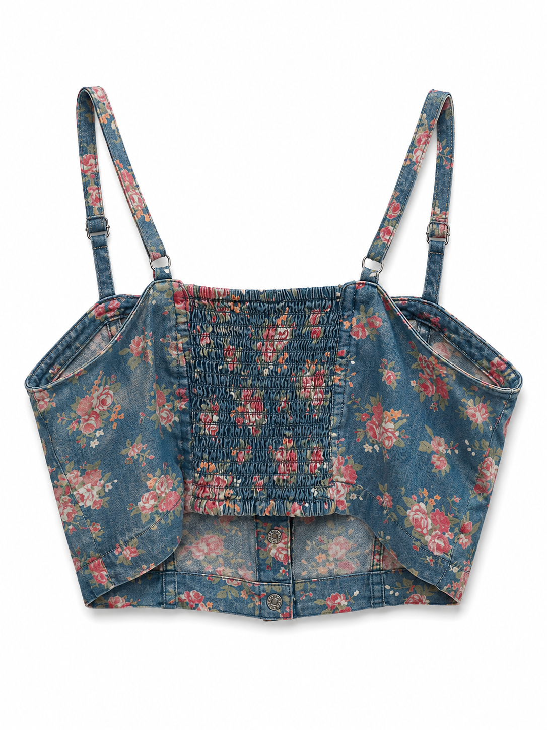 Y2K Çiçek Desenli  Denim Crop