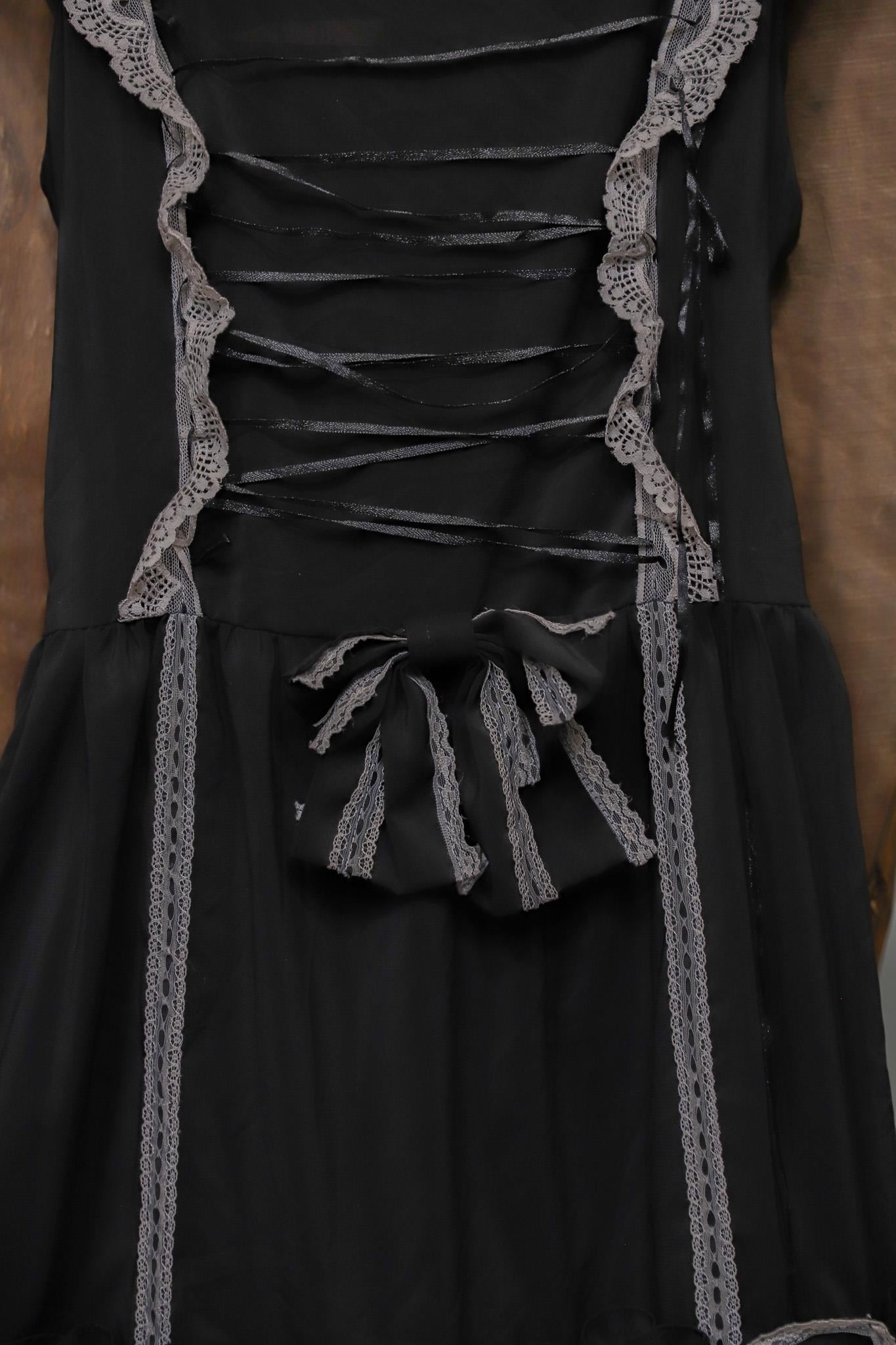 Y2K Dark Black Dantel Elbise