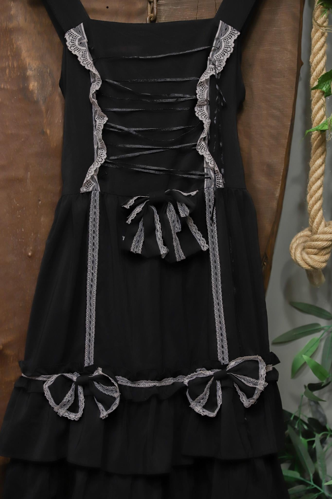 Y2K Dark Black Dantel Elbise