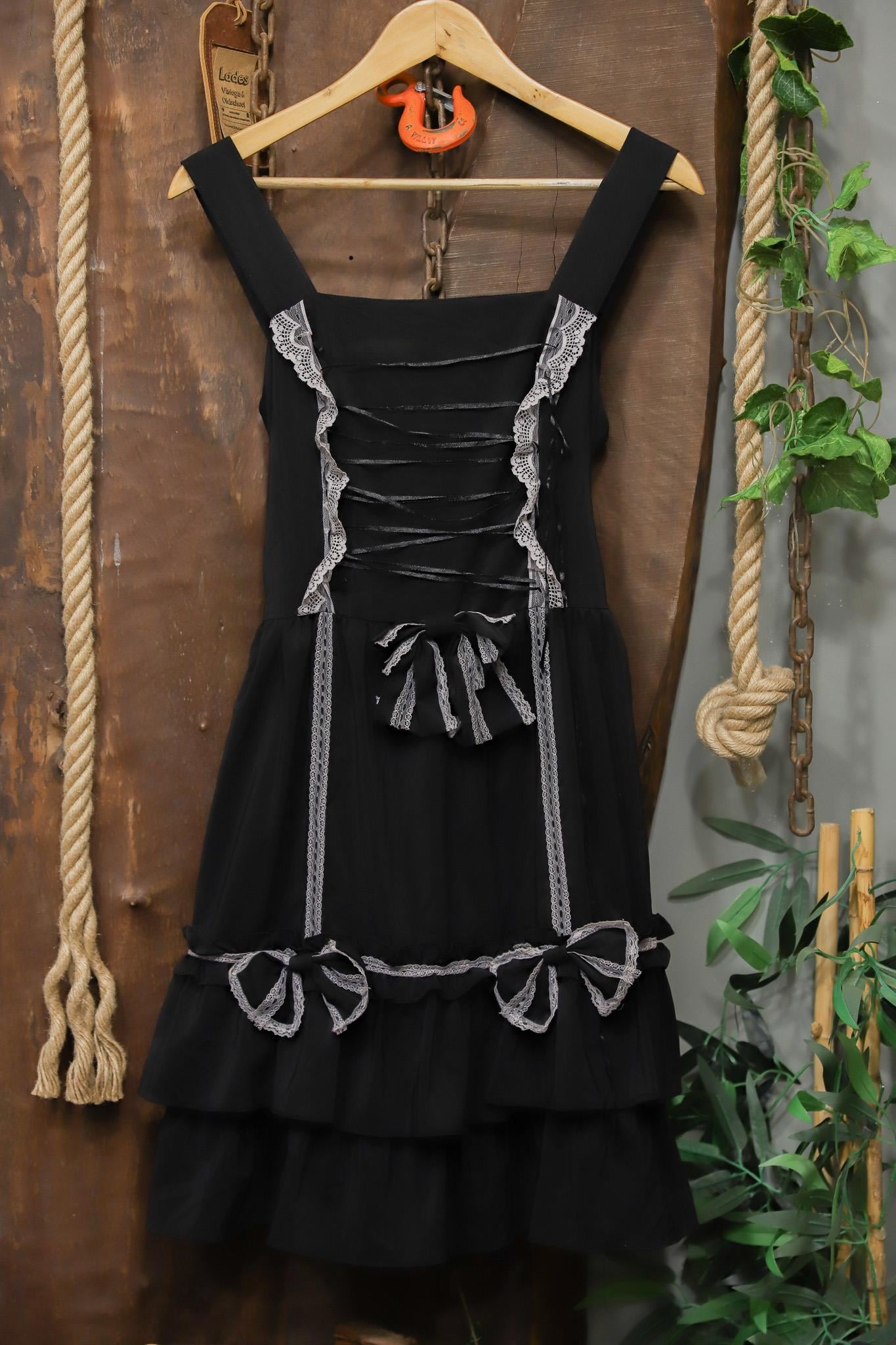 Y2K Dark Black Dantel Elbise