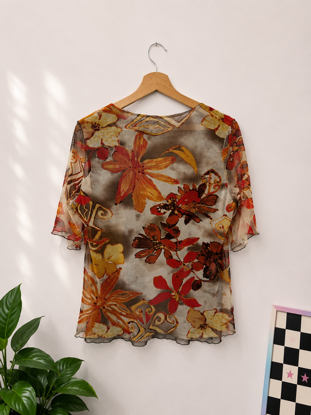Y2K Floral Tül Bluz